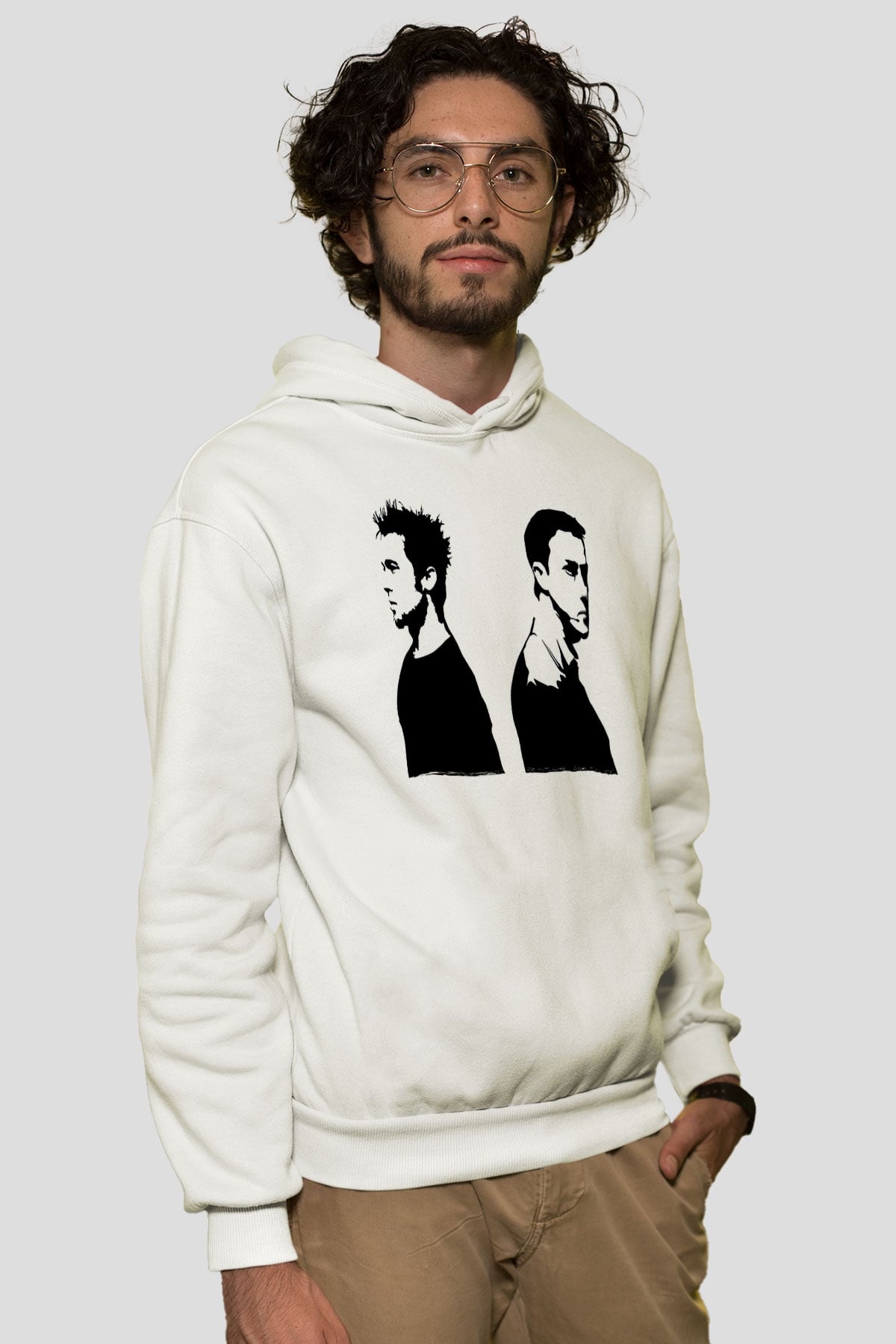Fight Club (Tyler Durden) Baskılı Beyaz Unisex Hoodie