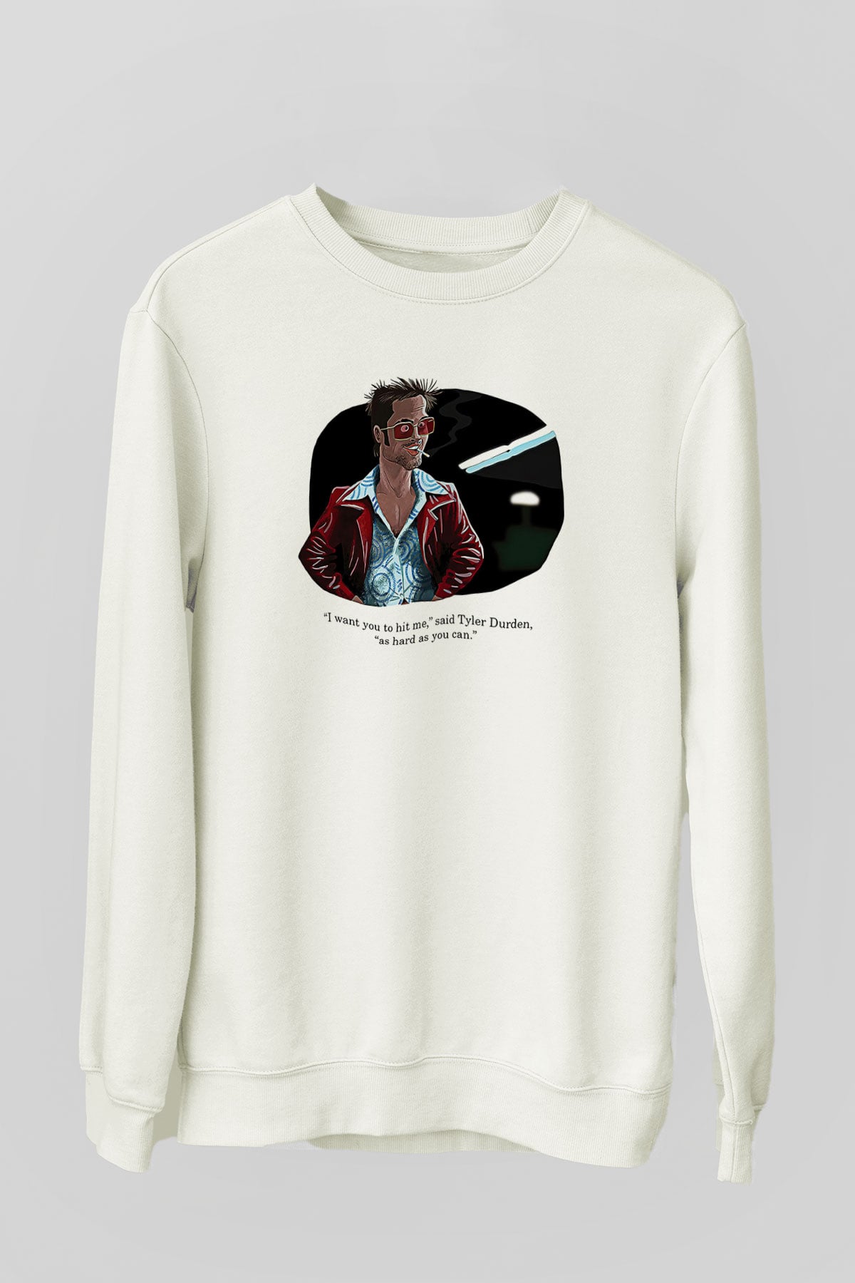 Fight Club (Tyler Durden) Baskılı Beyaz Unisex Sweatshirt