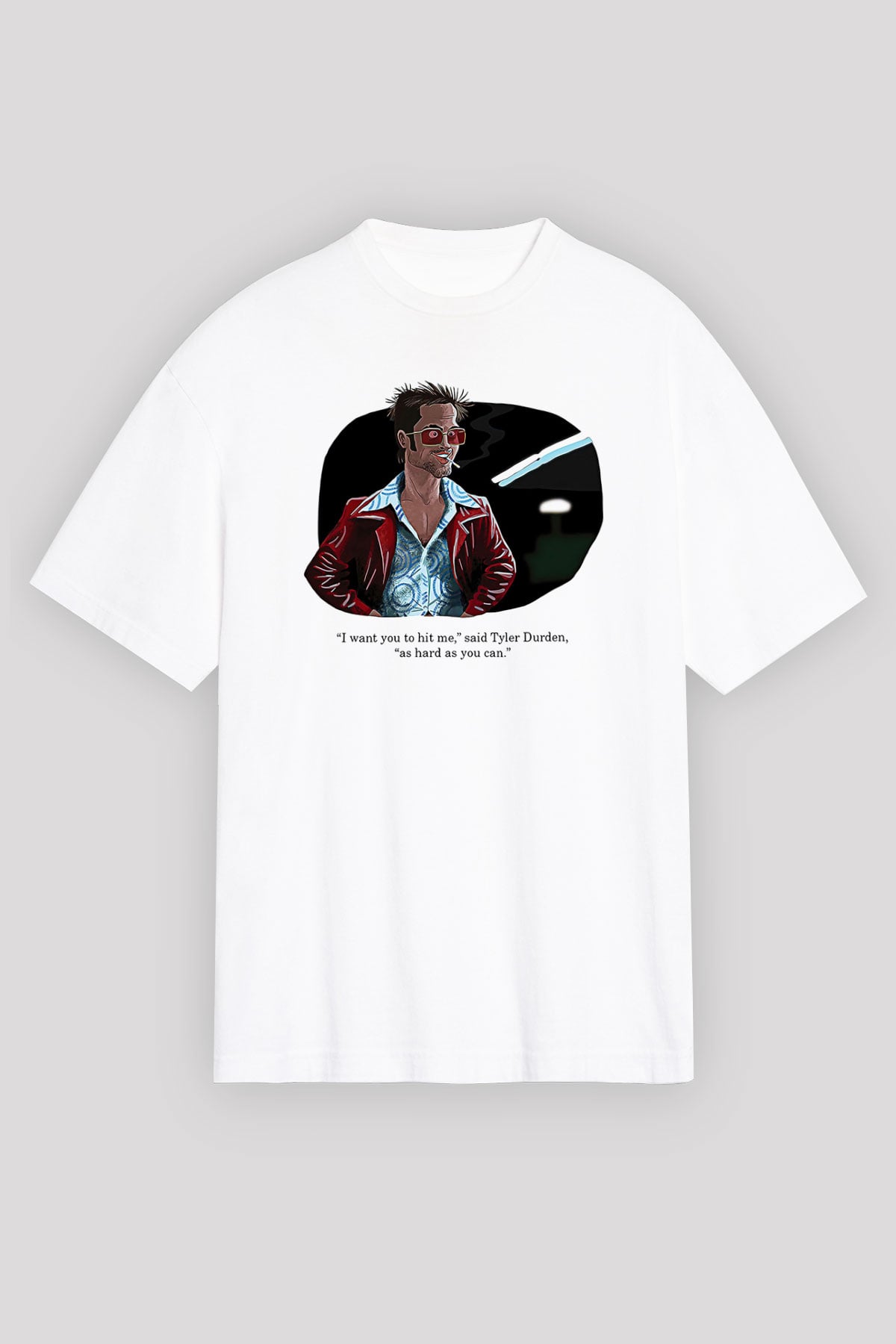 Fight Club (Tyler Durden) Baskılı Beyaz Unisex Oversize Tişört - Tshirt