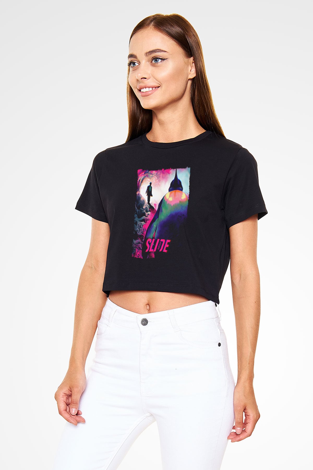 Fight Club (Tyler Durden) Baskılı Siyah Crop Top Kadın Tişört - Tshirt