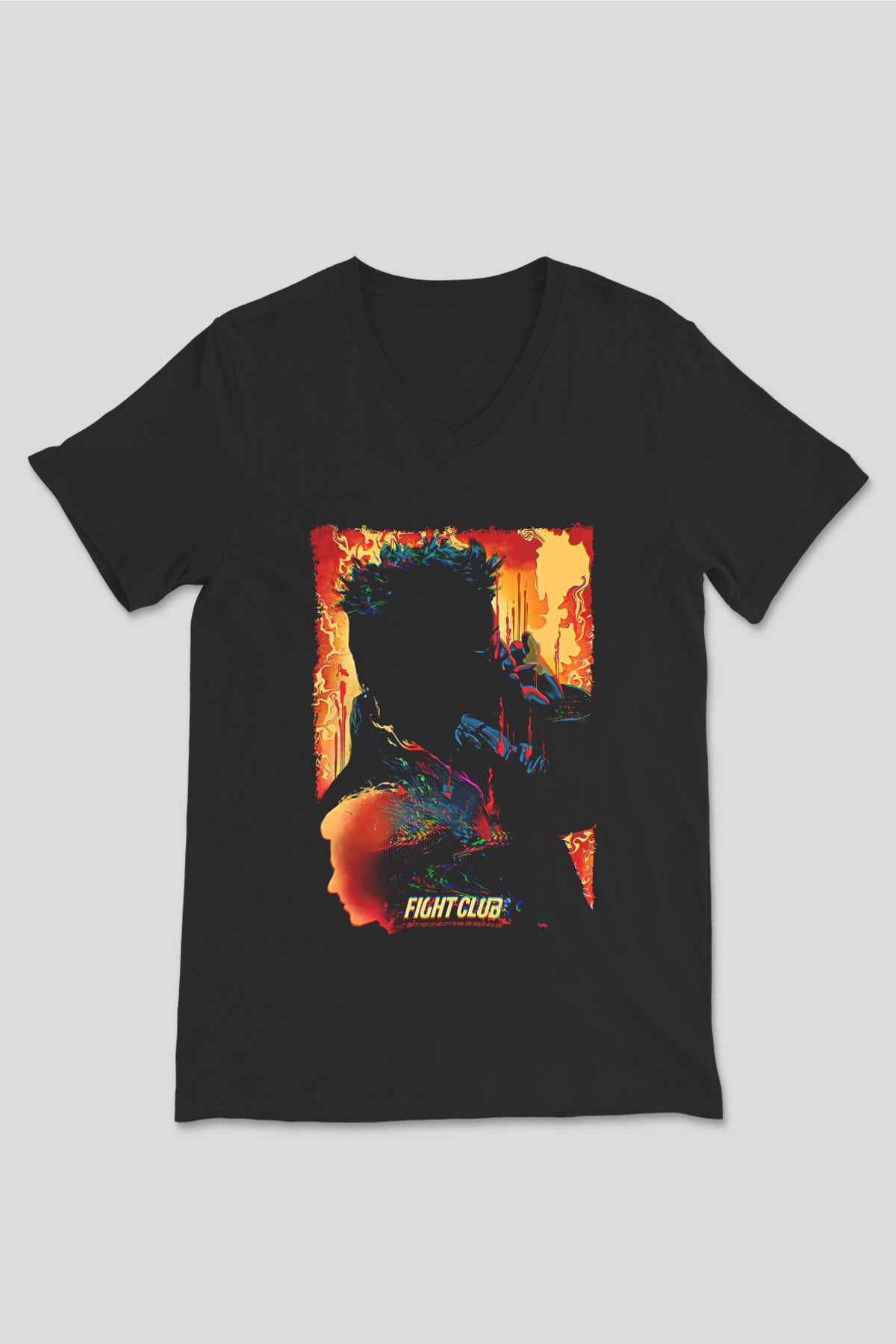 Fight Club (Tyler Durden) Baskılı Unisex Siyah V Yaka Tişört - Tshirt