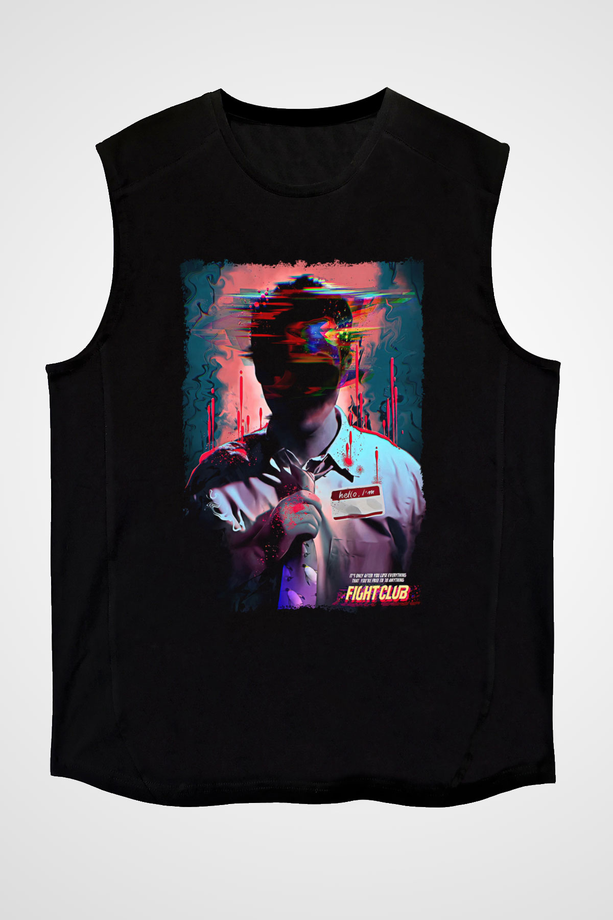 Fight Club (Tyler Durden) Baskılı Unisex Siyah Kolsuz Tişört - Tshirt