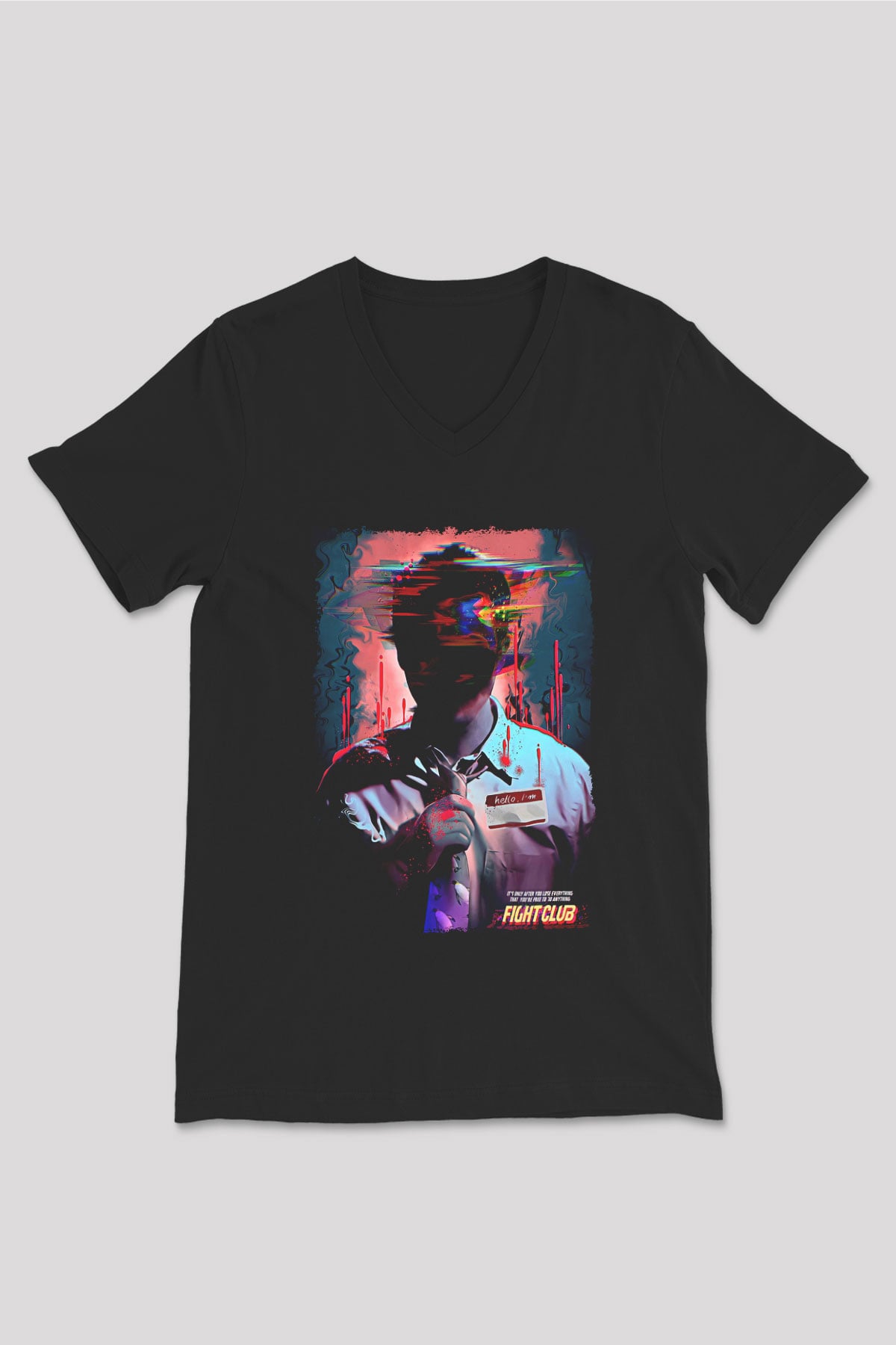 Fight Club (Tyler Durden) Baskılı Unisex Siyah V Yaka Tişört - Tshirt
