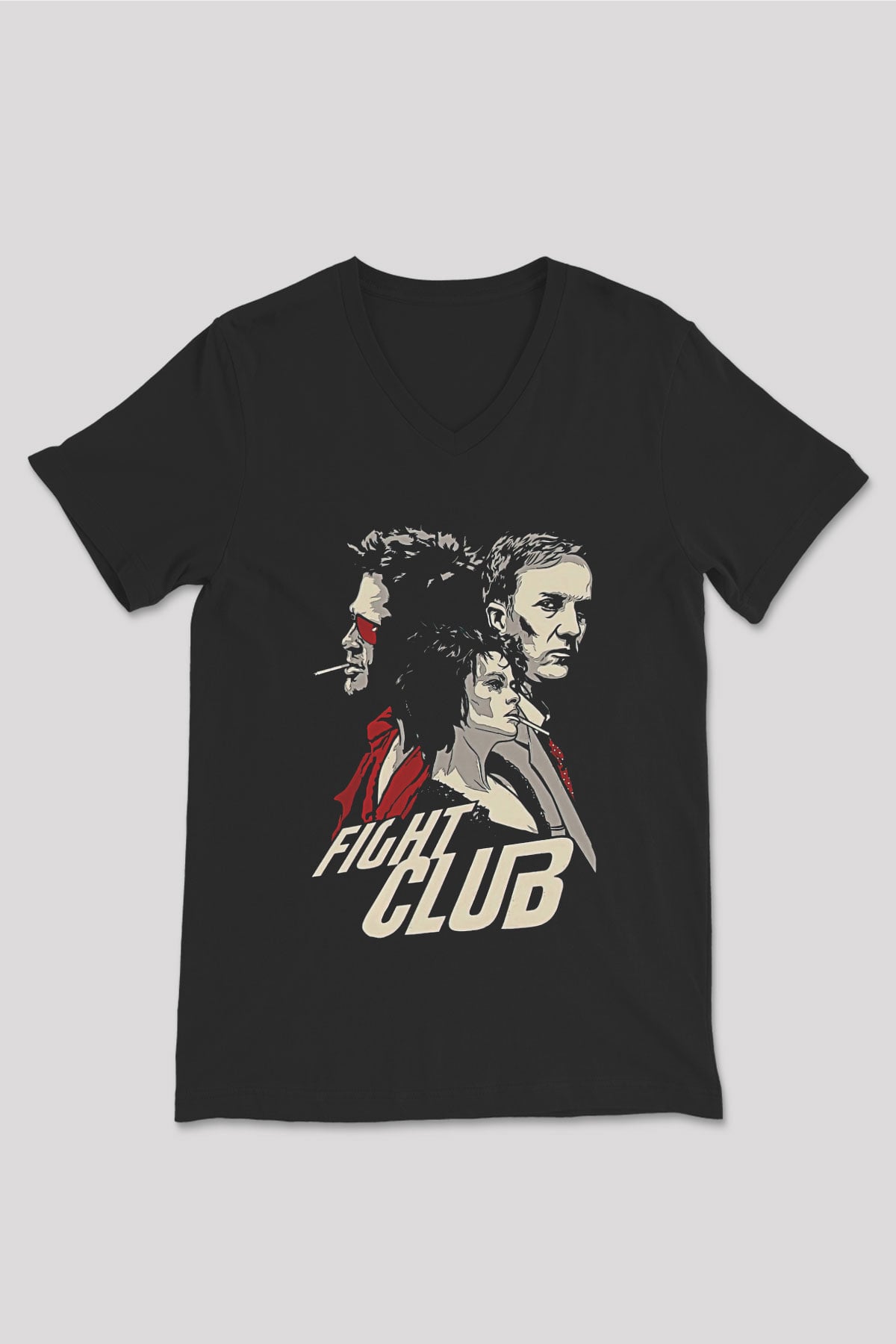 Fight Club (Tyler Durden) Baskılı Unisex Siyah V Yaka Tişört - Tshirt