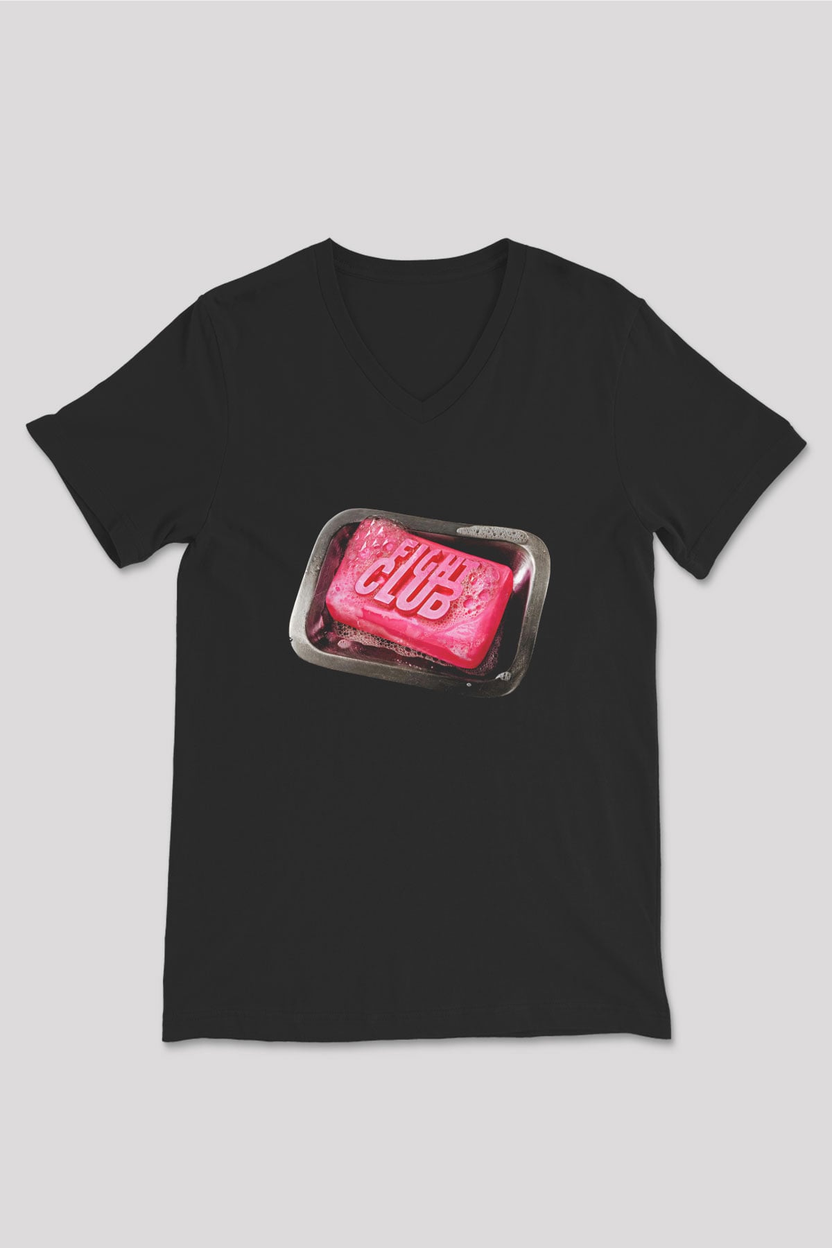 Fight Club (Tyler Durden) Baskılı Unisex Siyah V Yaka Tişört - Tshirt