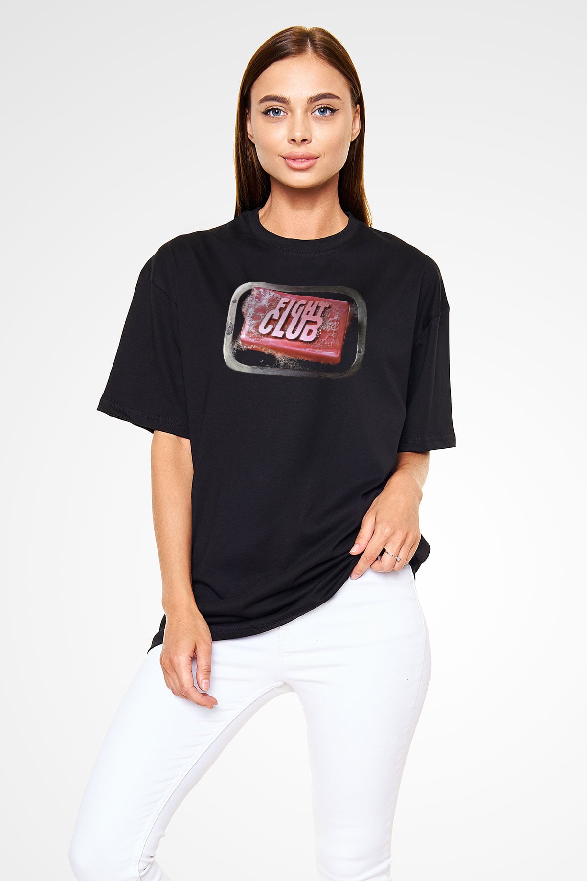 Fight Club (Tyler Durden) Baskılı Unisex Siyah Oversize Tişört - Tshirt