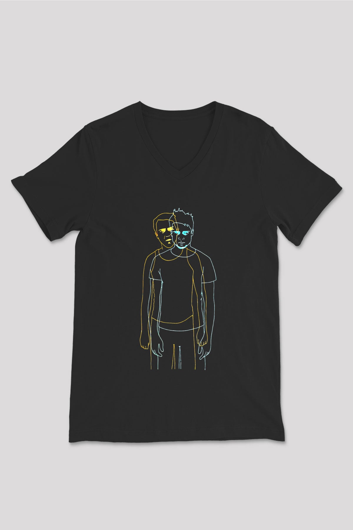 Fight Club (Tyler Durden) Baskılı Unisex Siyah V Yaka Tişört - Tshirt