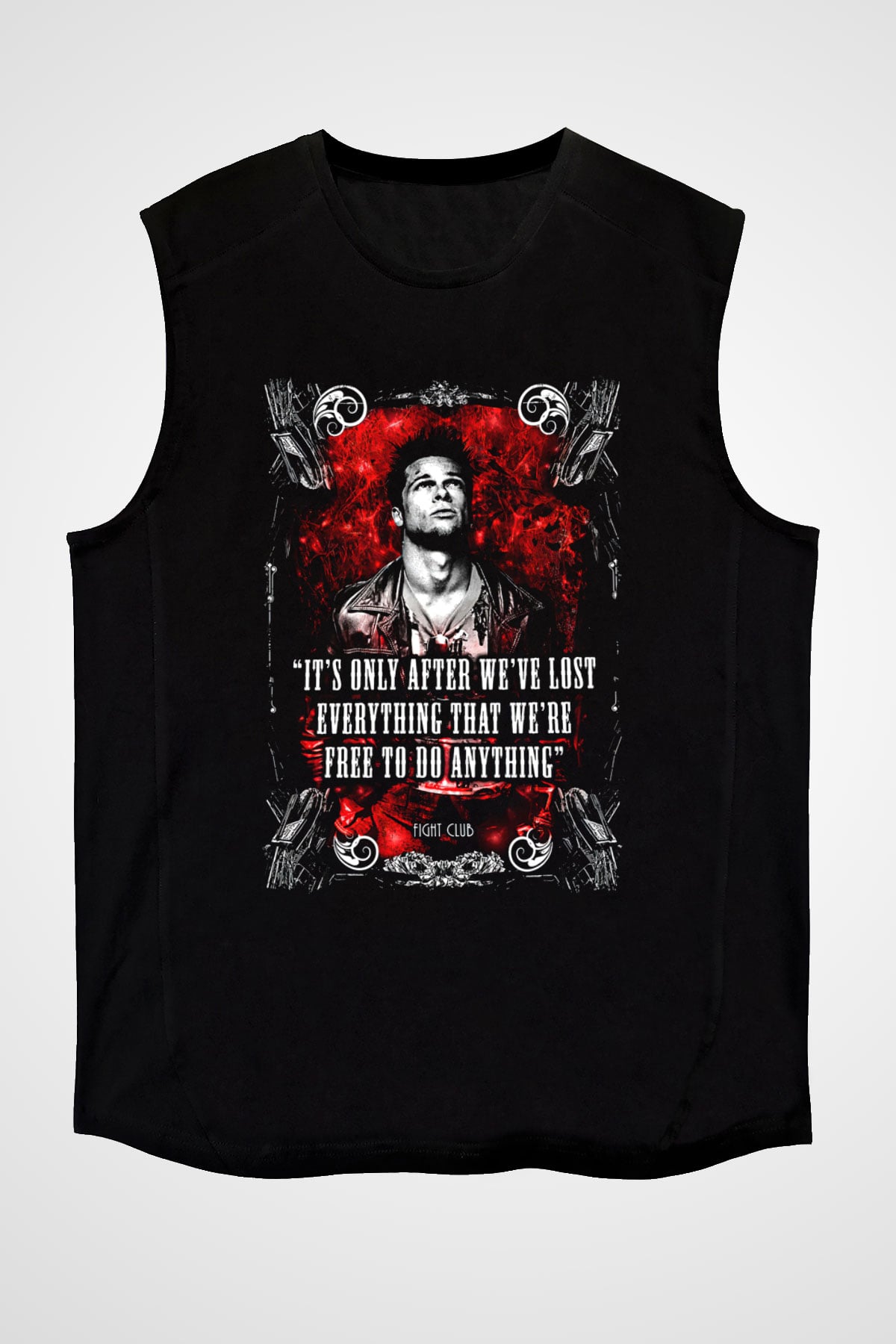 Fight Club (Tyler Durden) Baskılı Unisex Siyah Kolsuz Tişört - Tshirt