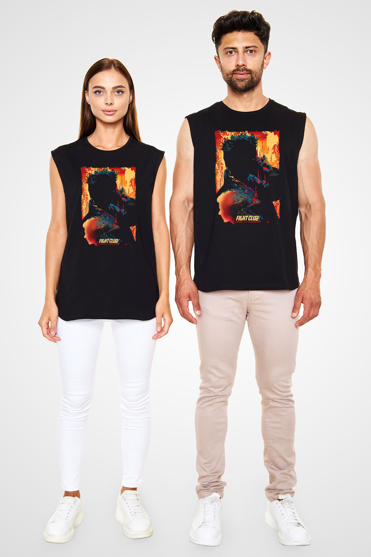 Fight Club (Tyler Durden) Baskılı Unisex Siyah Kolsuz Tişört - Tshirt