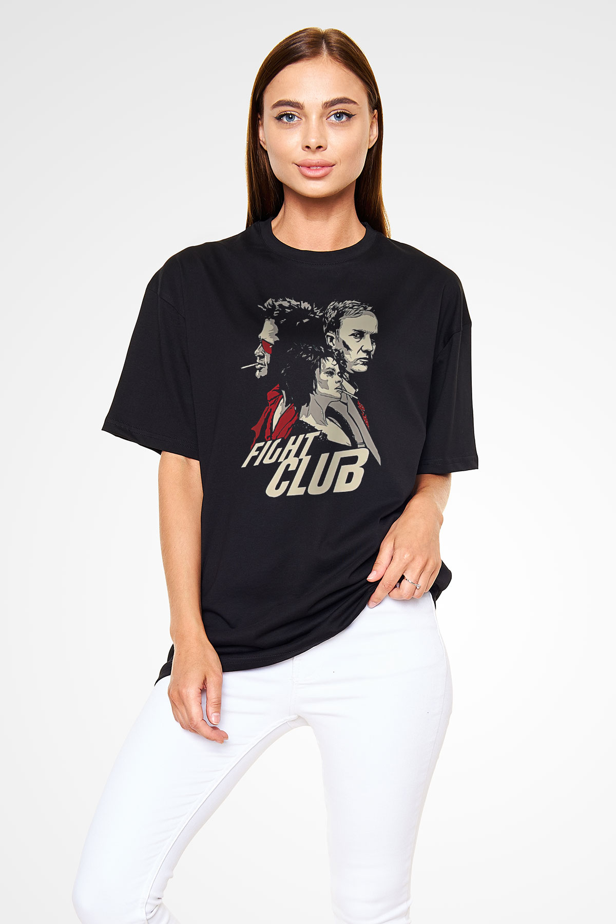 Fight Club (Tyler Durden) Baskılı Unisex Siyah Oversize Tişört - Tshirt