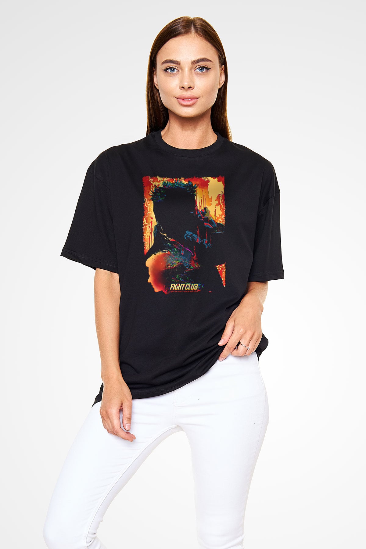 Fight Club (Tyler Durden) Baskılı Unisex Siyah Oversize Tişört - Tshirt