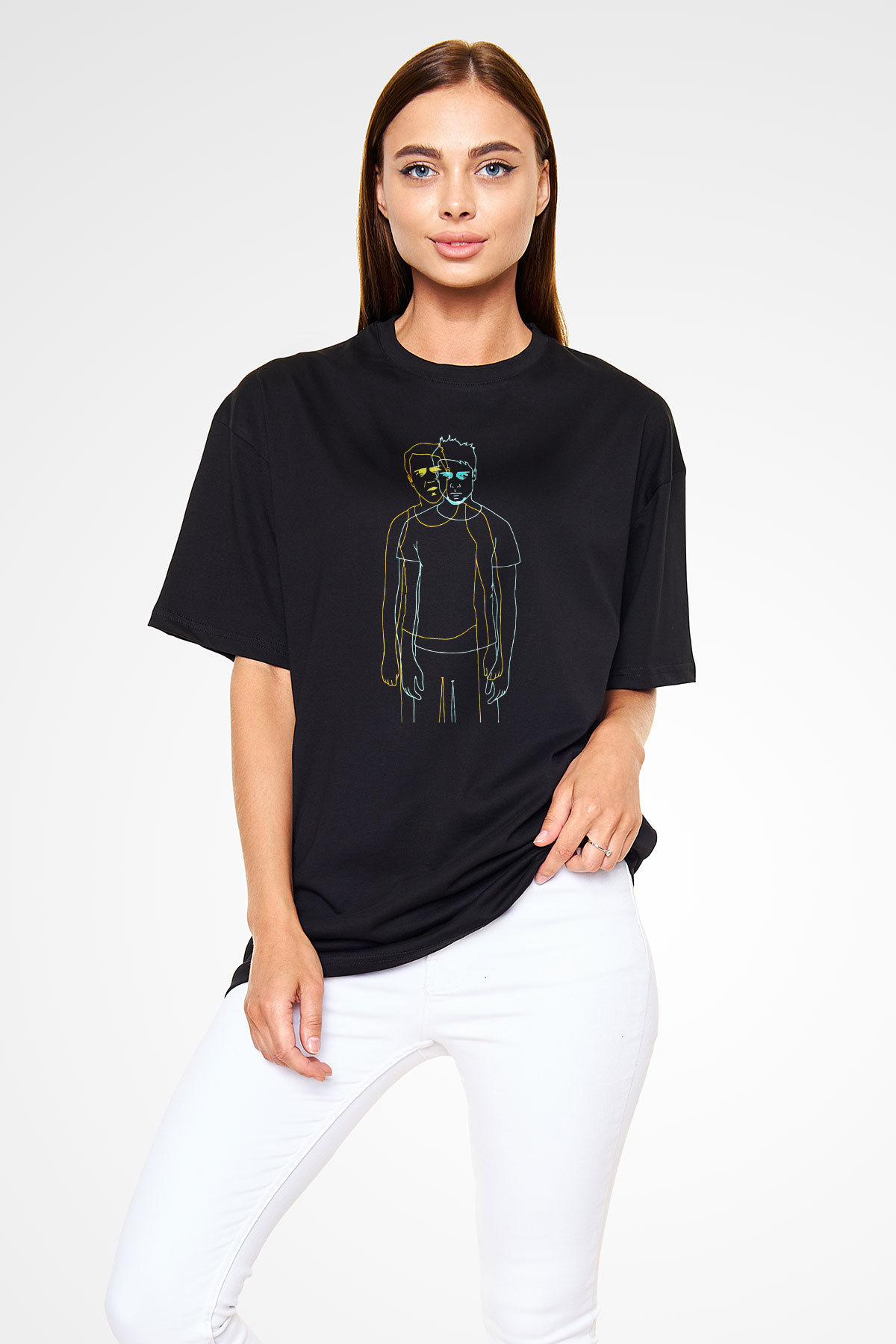 Fight Club (Tyler Durden) Baskılı Unisex Siyah Oversize Tişört - Tshirt