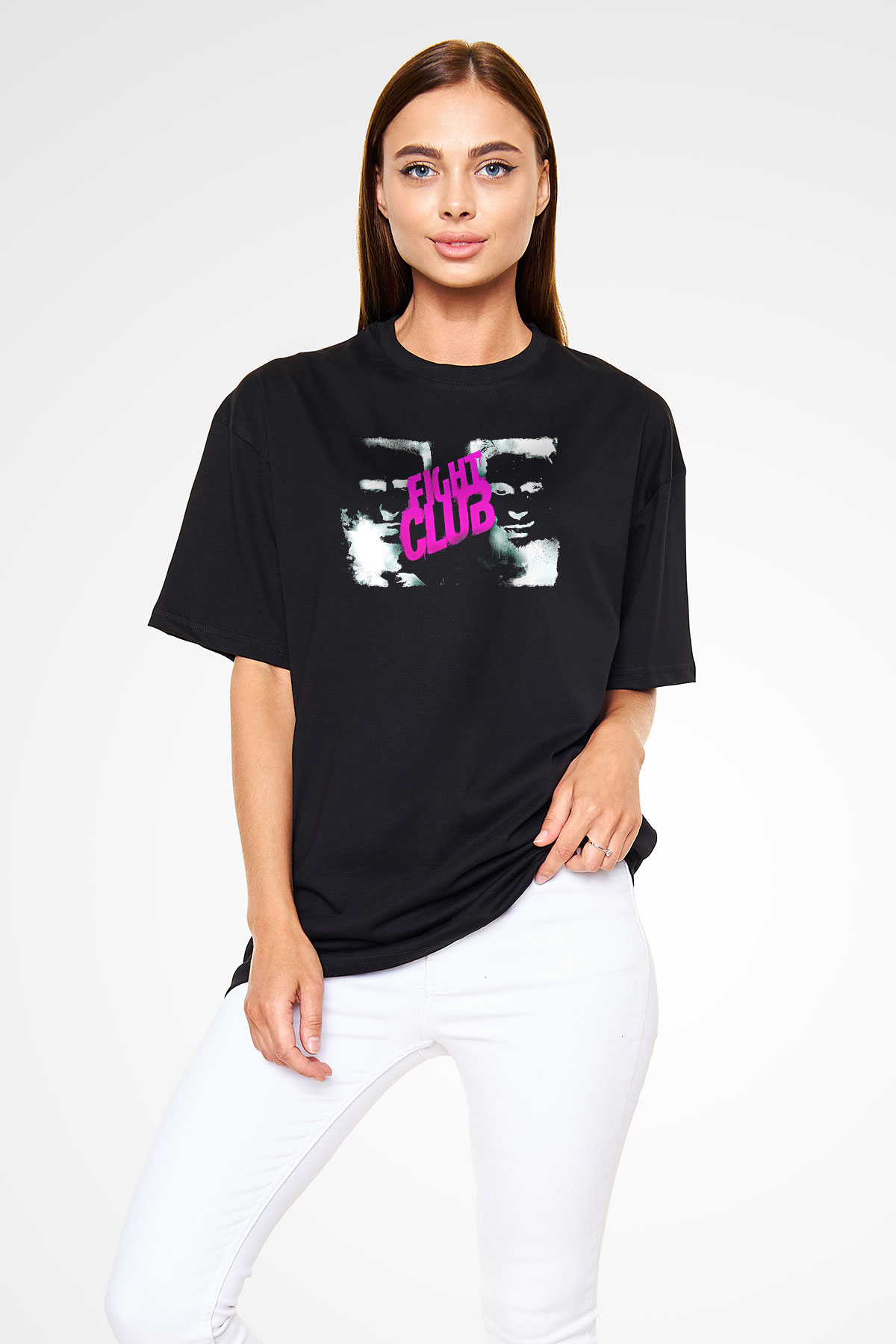 Fight Club (Tyler Durden) Baskılı Unisex Siyah Oversize Tişört - Tshirt