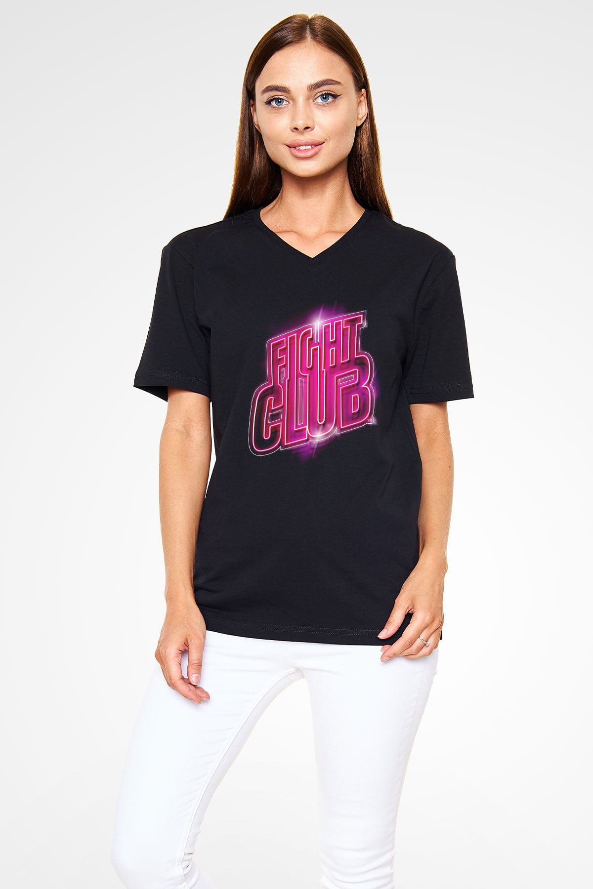 Fight Club (Tyler Durden) Baskılı Unisex Siyah V Yaka Tişört - Tshirt