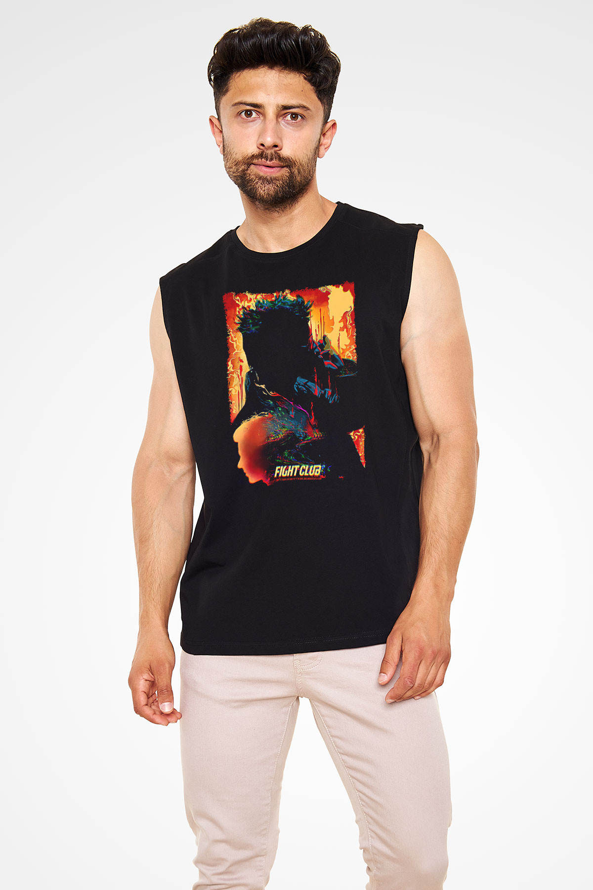 Fight Club (Tyler Durden) Baskılı Unisex Siyah Kolsuz Tişört - Tshirt