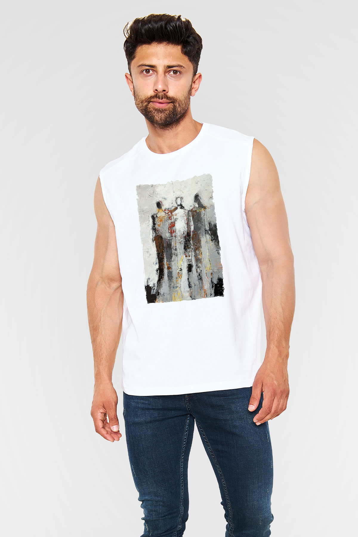 Figür Beyaz Unisex Kolsuz Tişört