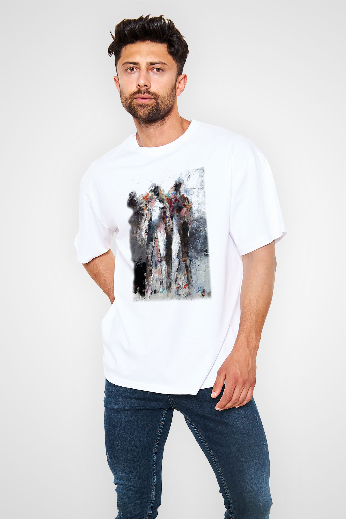 Figür Beyaz Unisex Oversize Tişört T-Shirt