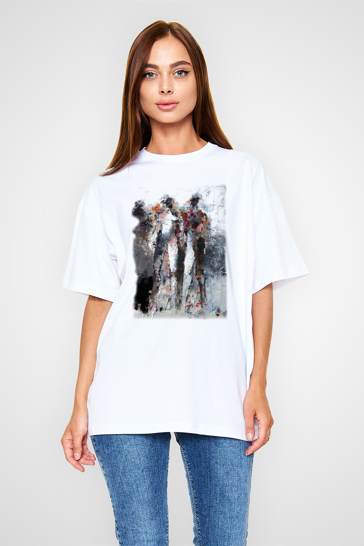 Figür Beyaz Unisex Oversize Tişört T-Shirt