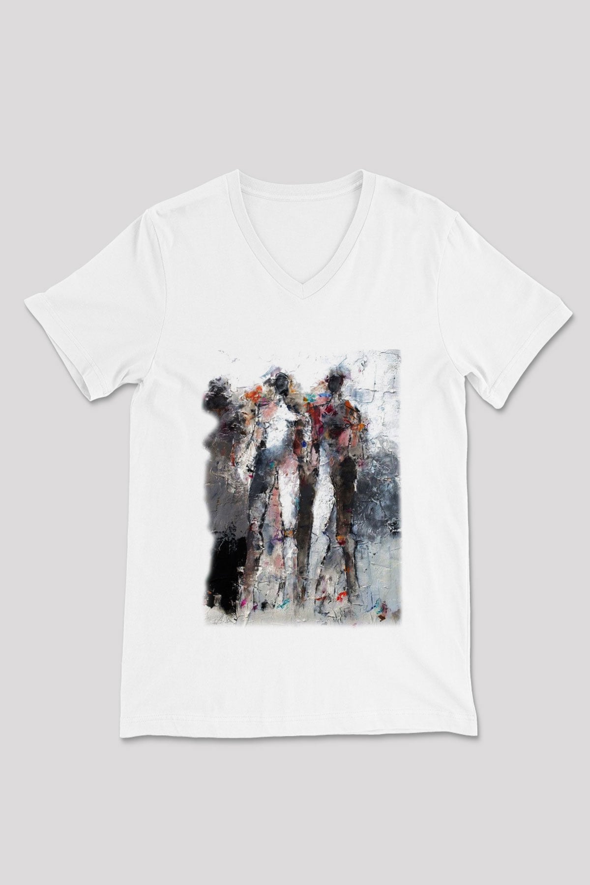 Figür Beyaz Unisex V Yaka Tişört T-Shirt