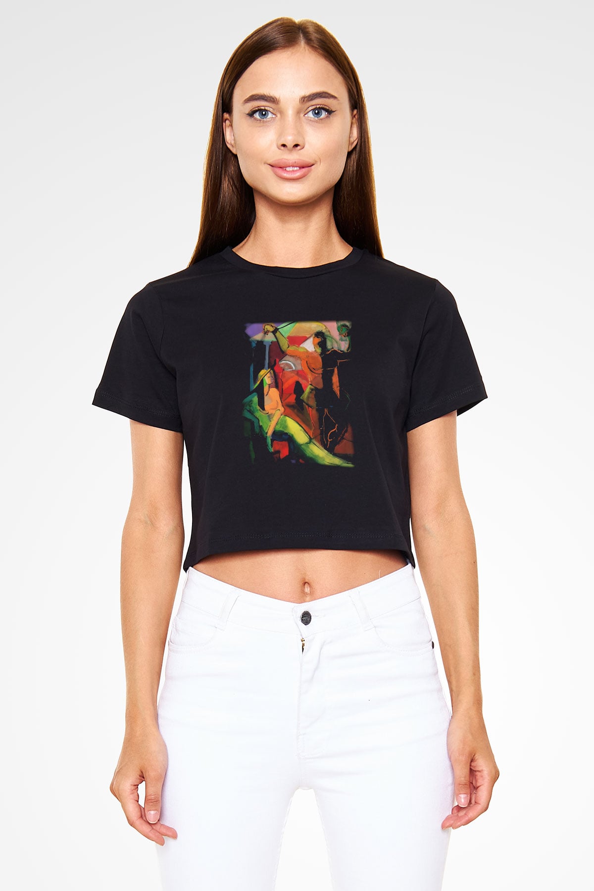 Figür Siyah Crop Top Tişört