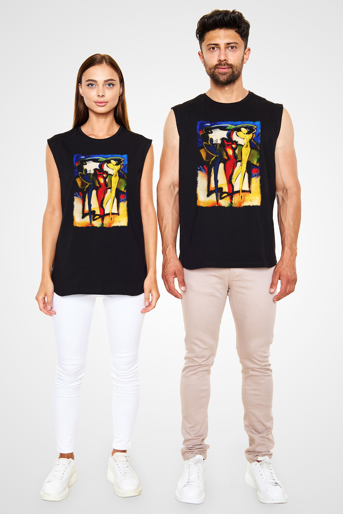 Figür Siyah Unisex Kolsuz Tişört