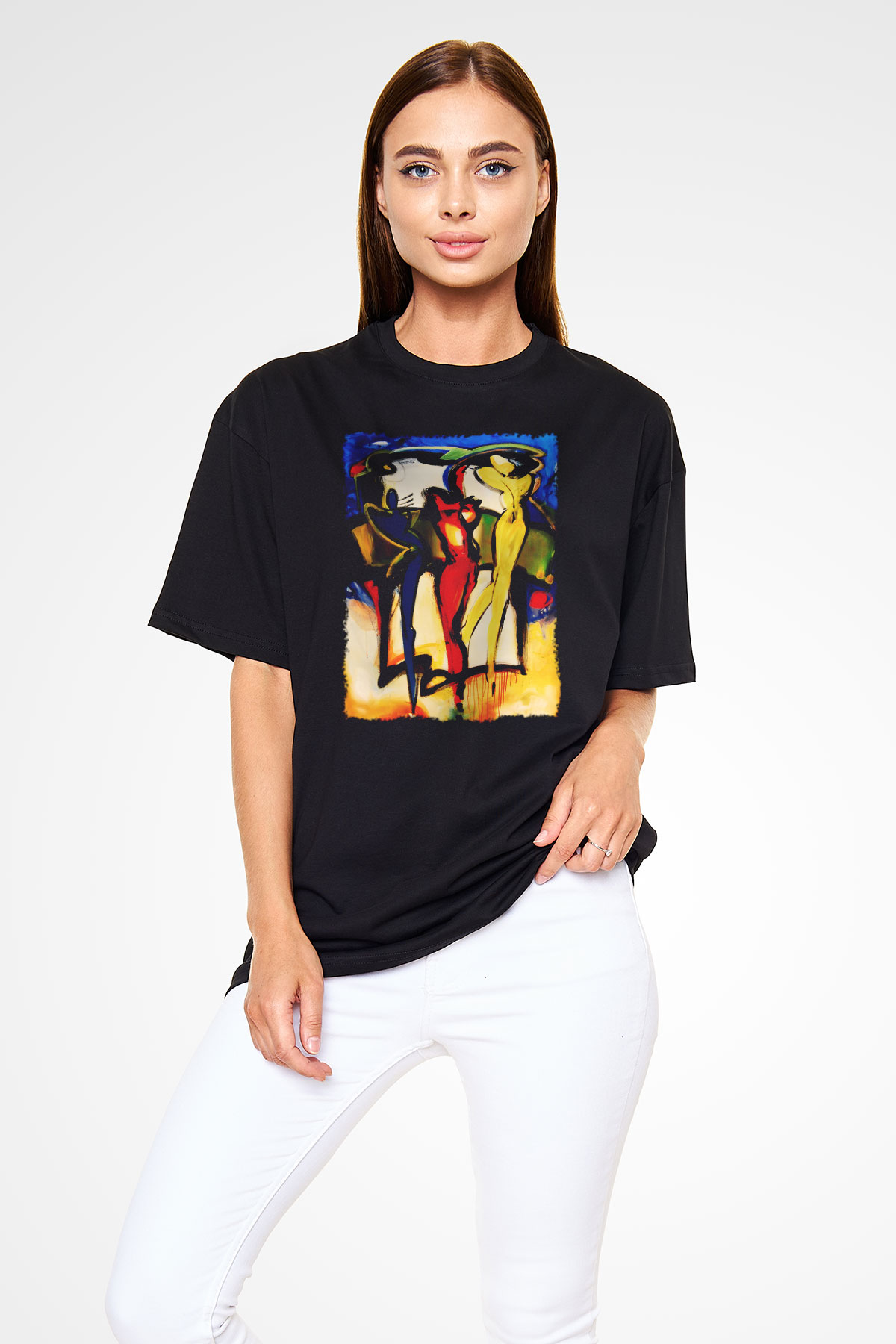 Figür Siyah Unisex Oversize Tişört T-Shirt