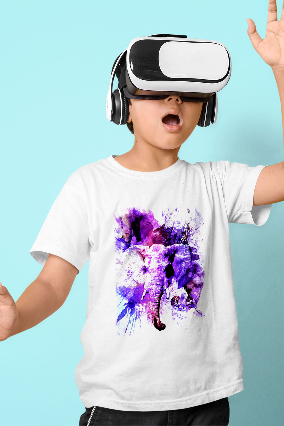 Fil Baskılı Beyaz Unisex Çocuk Tişört