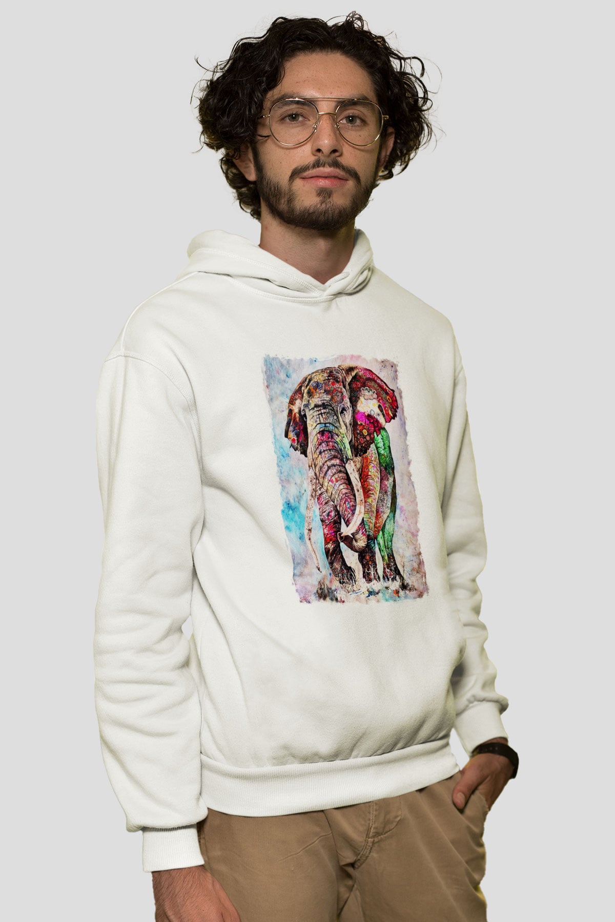 Fil Beyaz Unisex Kapşonlu Sweatshirt