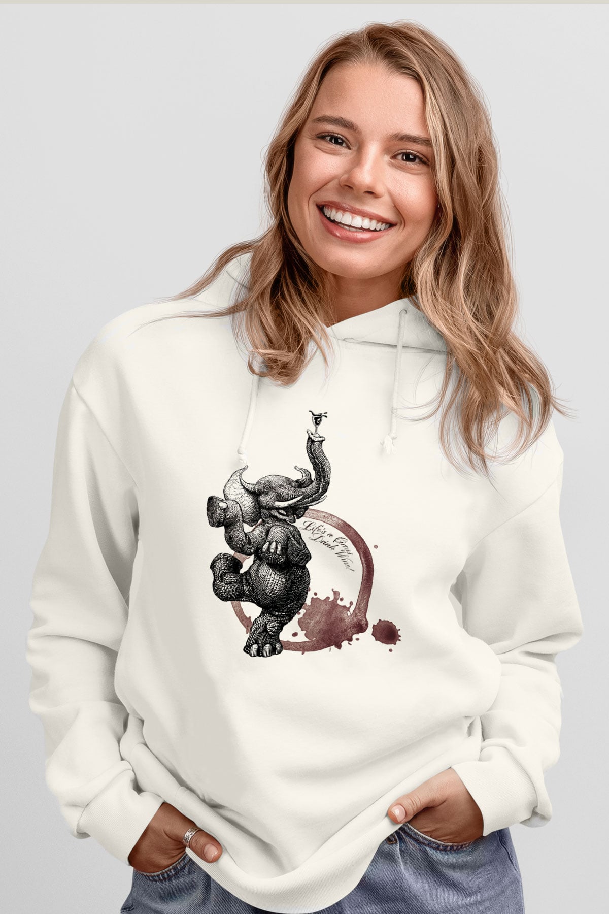 Fil Beyaz Unisex Kapşonlu Sweatshirt