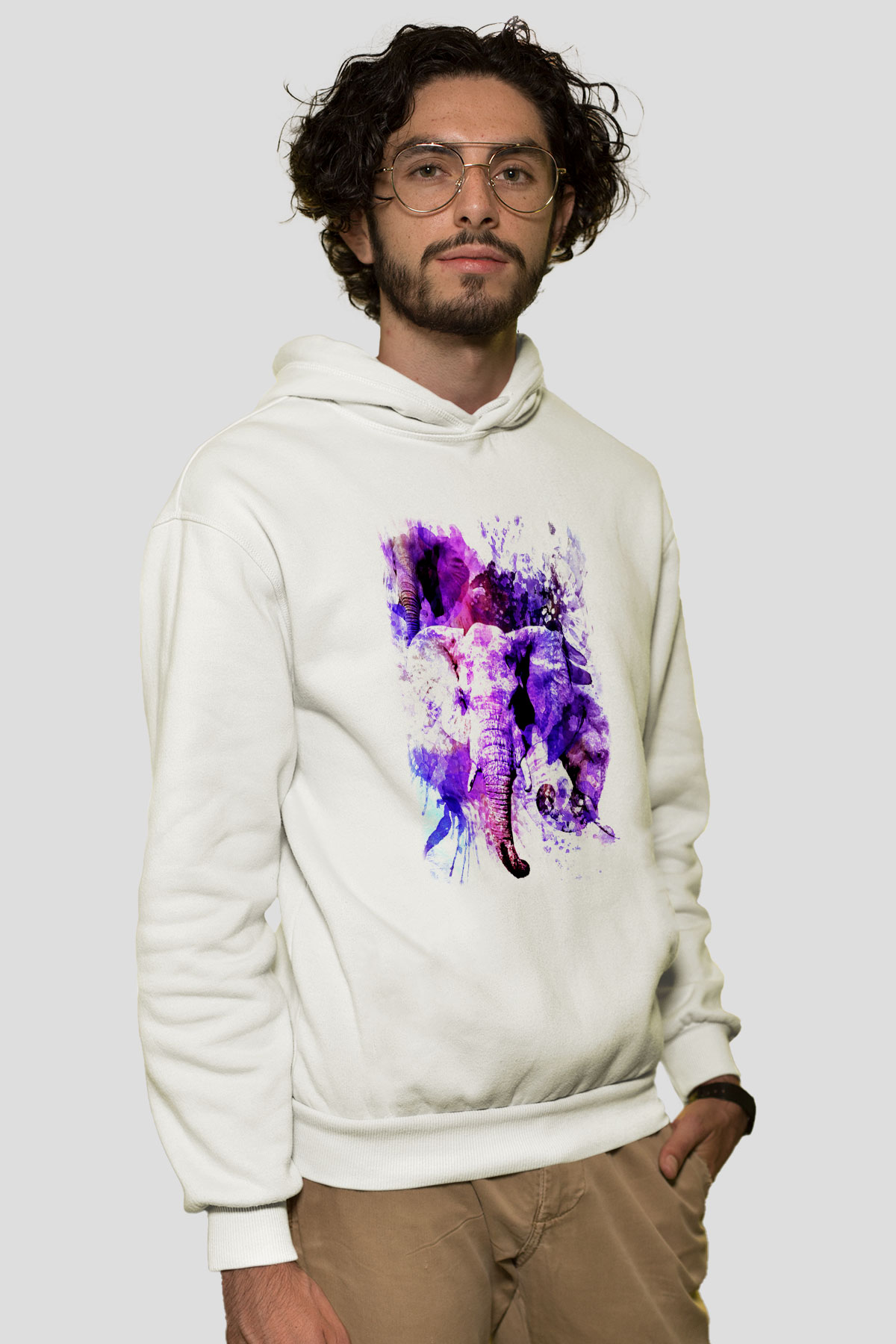Fil Beyaz Unisex Kapşonlu Sweatshirt