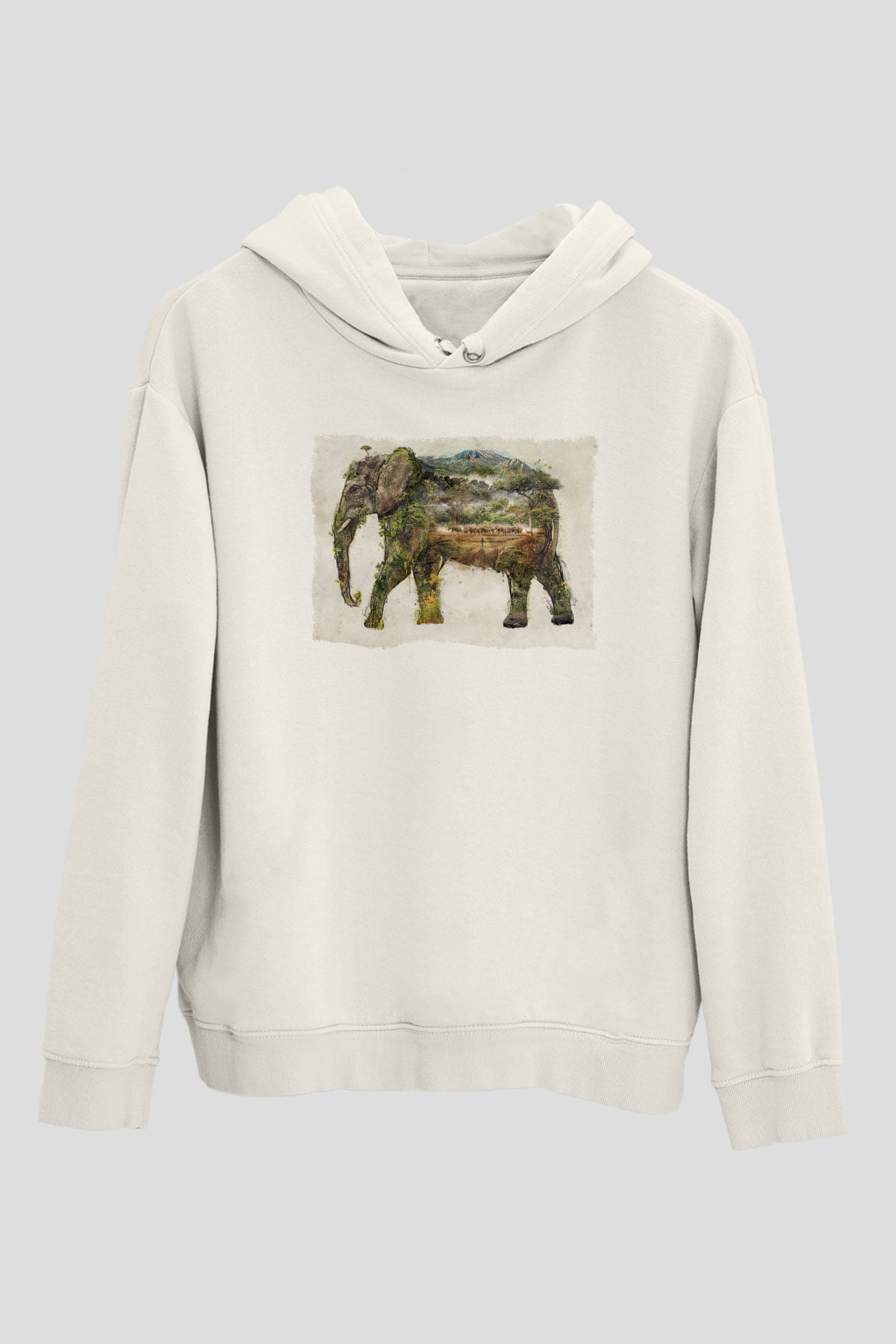 Fil Beyaz Unisex Kapüşonlu Sweatshirt