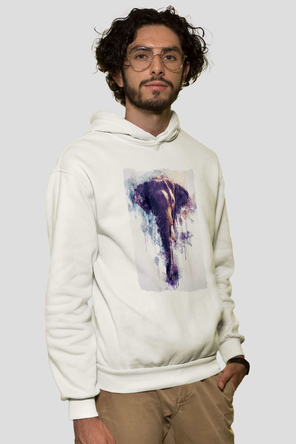 Fil Beyaz Unisex Kapüşonlu Sweatshirt