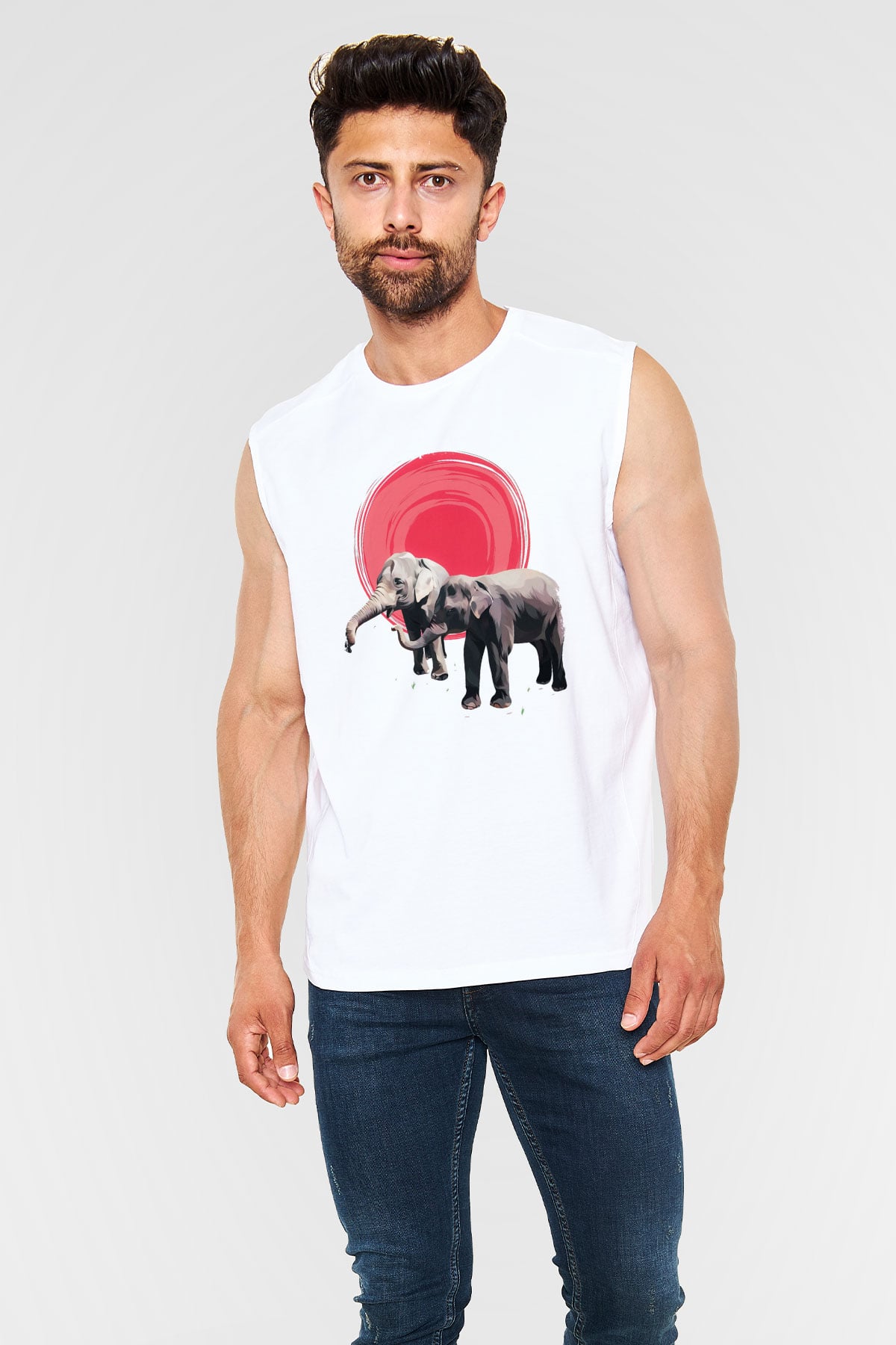 Fil Beyaz Unisex Kolsuz Tişört