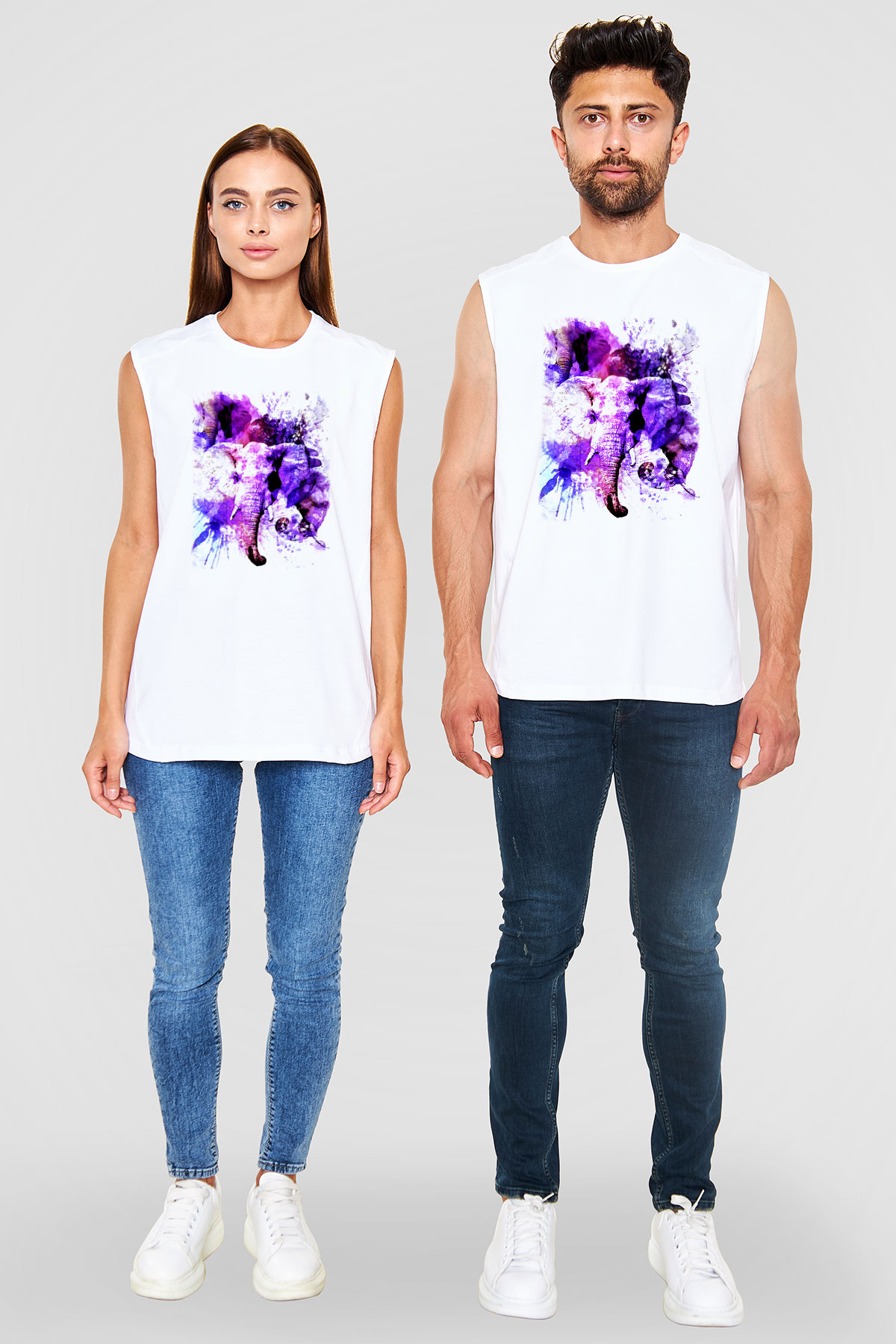 Fil Beyaz Unisex Kolsuz Tişört