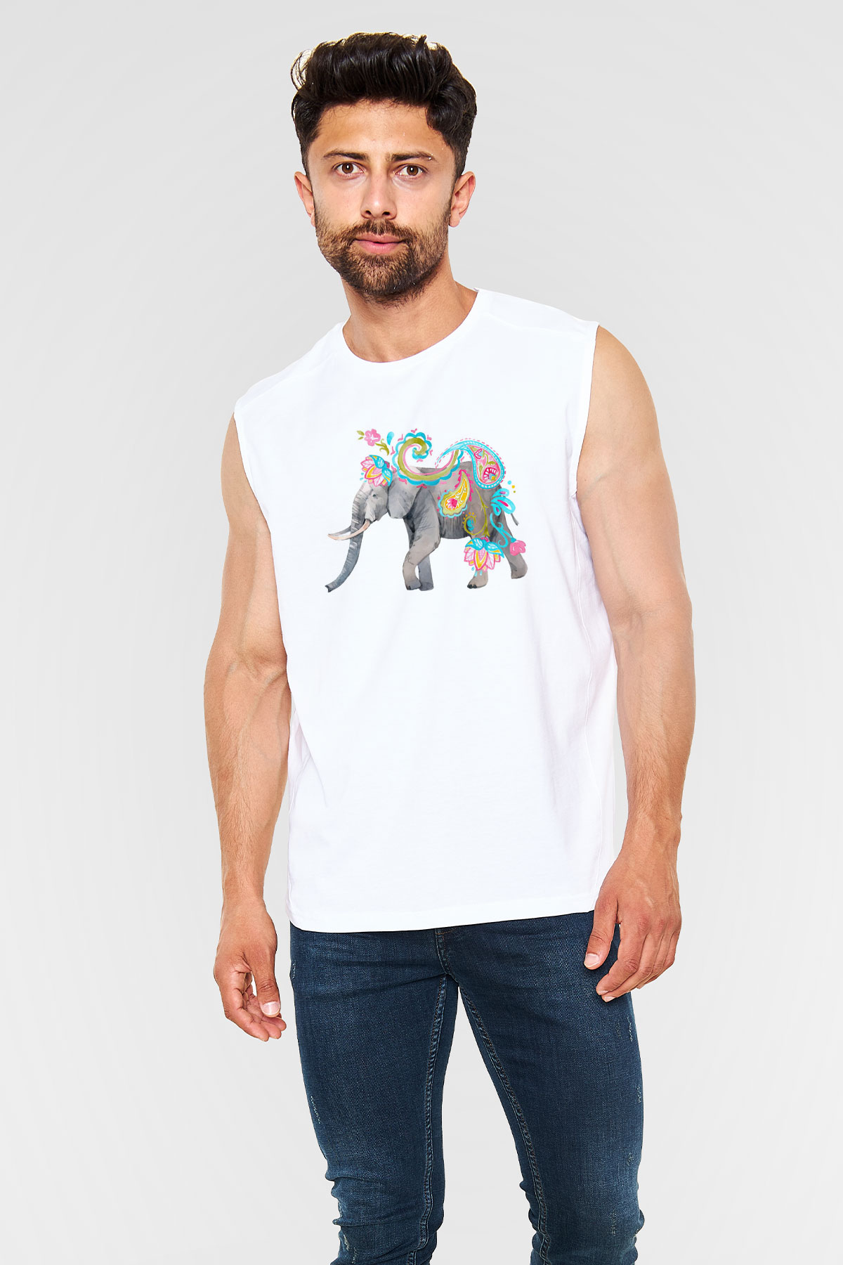 Fil Beyaz Unisex Kolsuz Tişört