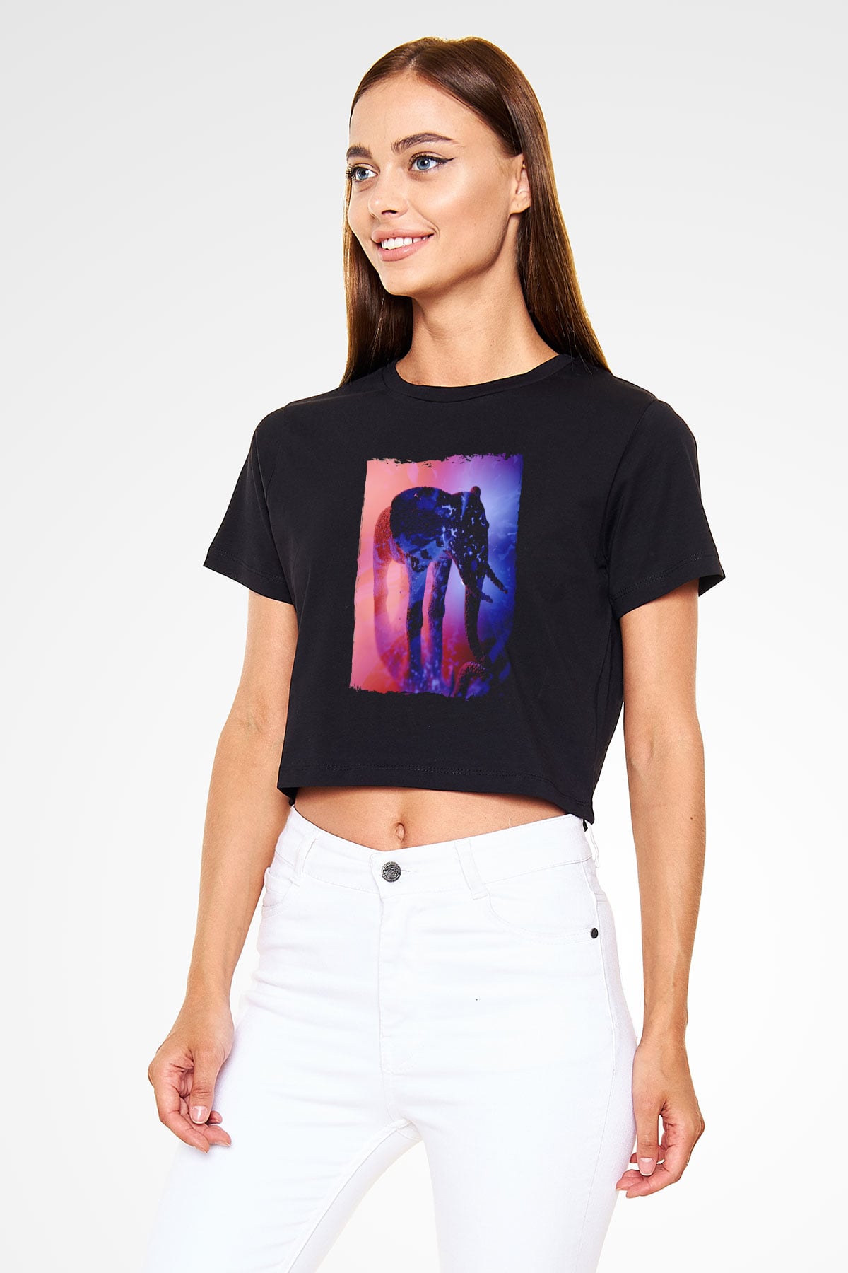 Fil Siyah  Crop Top Tişört
