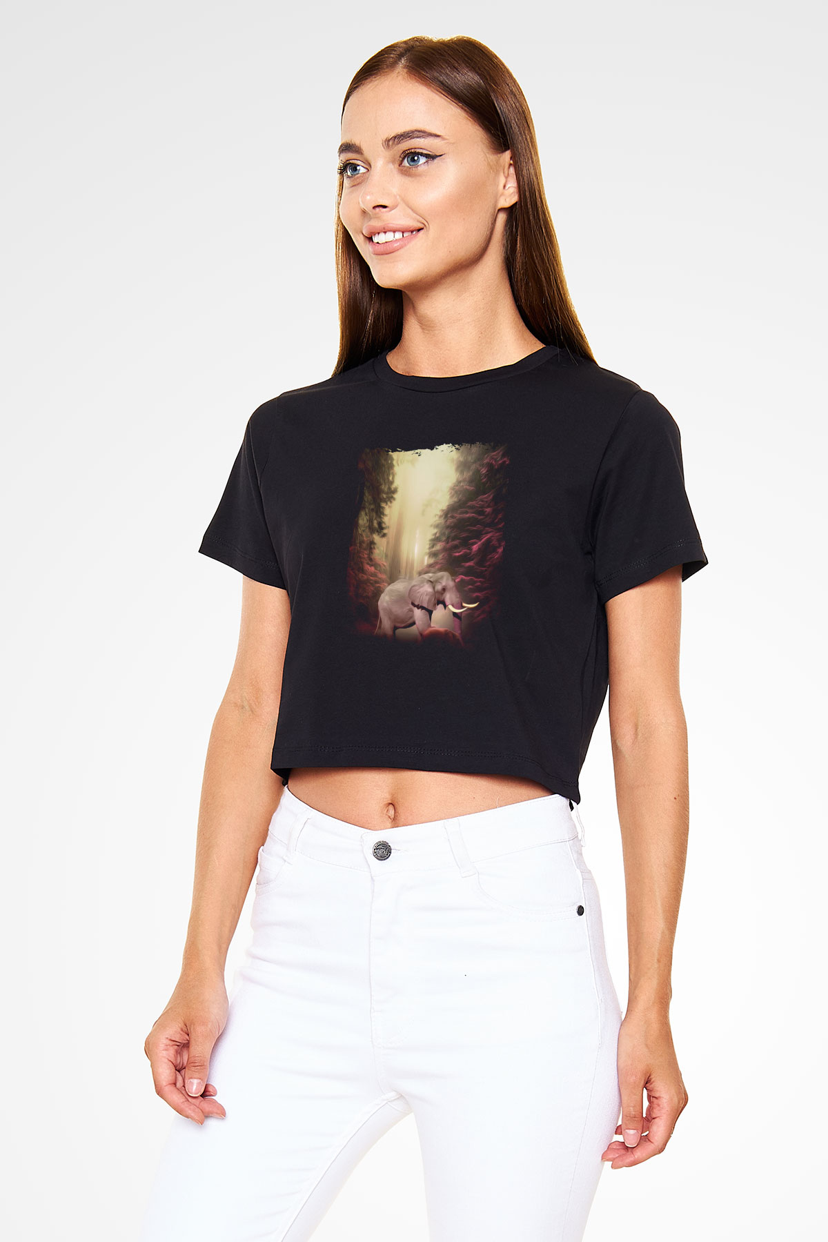 Fil Siyah  Crop Top Tişört