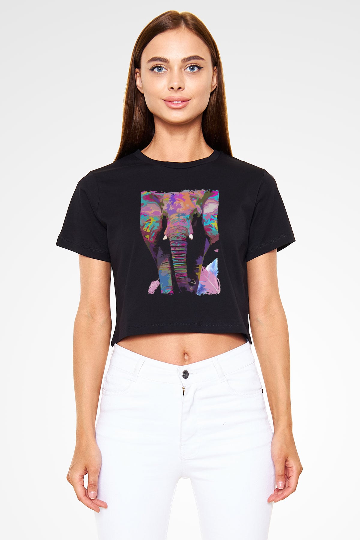 Fil Siyah  Crop Top Tişört