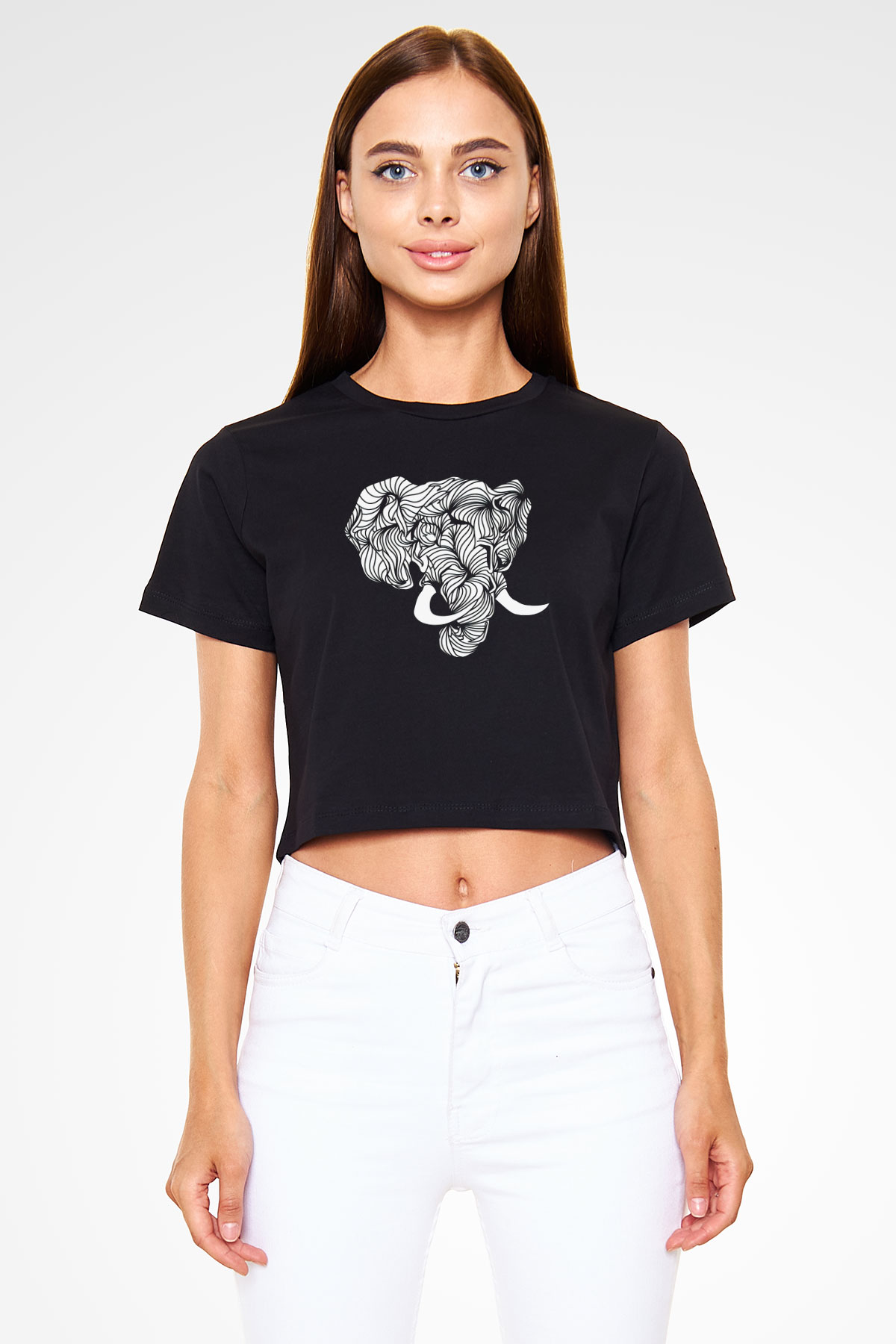 Fil Siyah  Crop Top Tişört