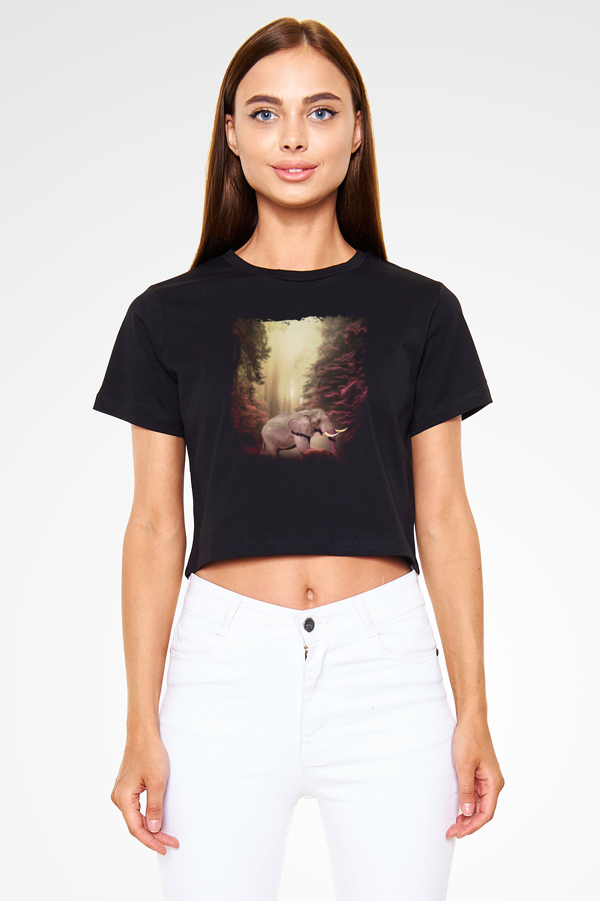 Fil Siyah  Crop Top Tişört