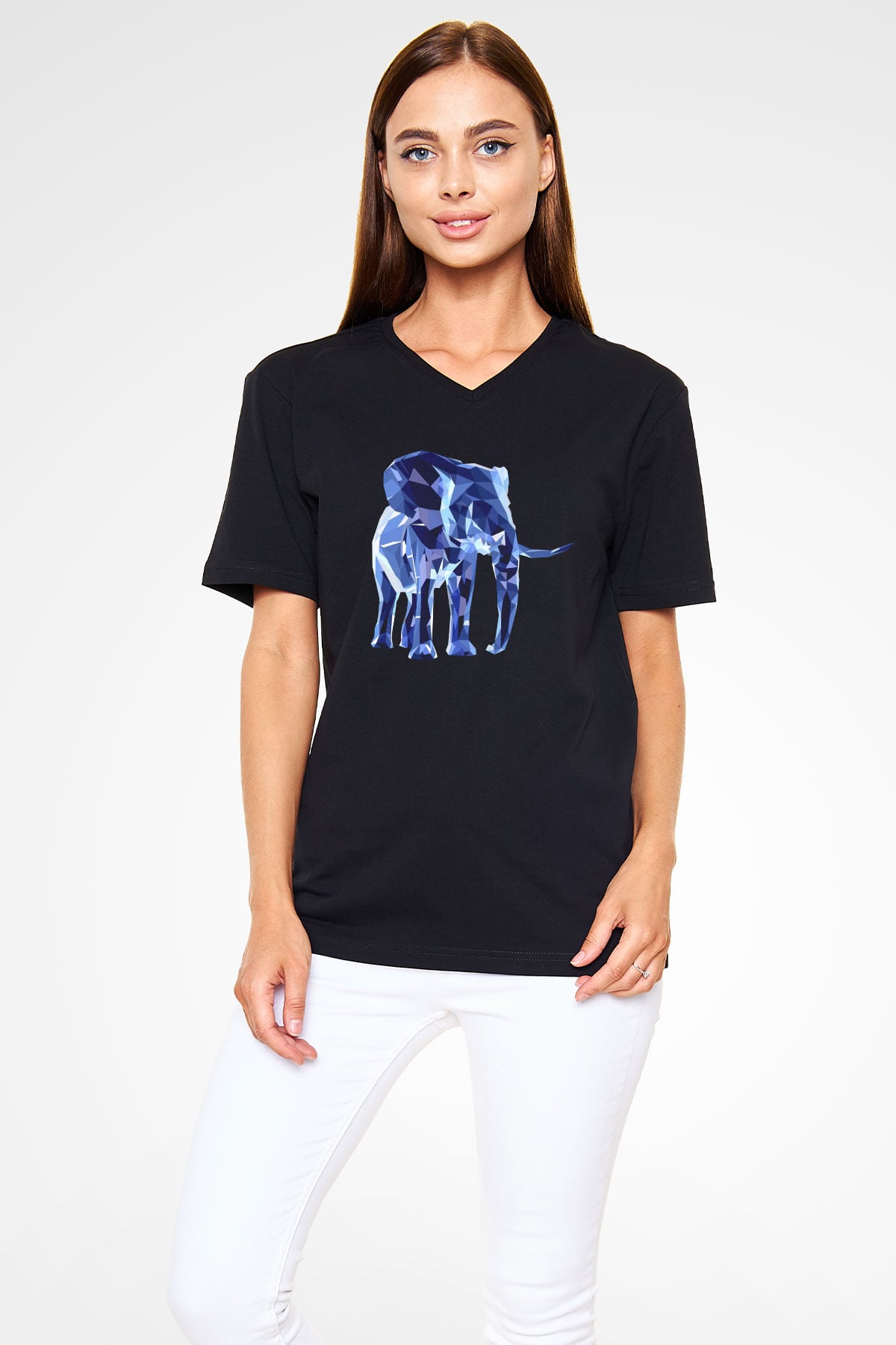 Fil Siyah Unisex V Yaka Tişört