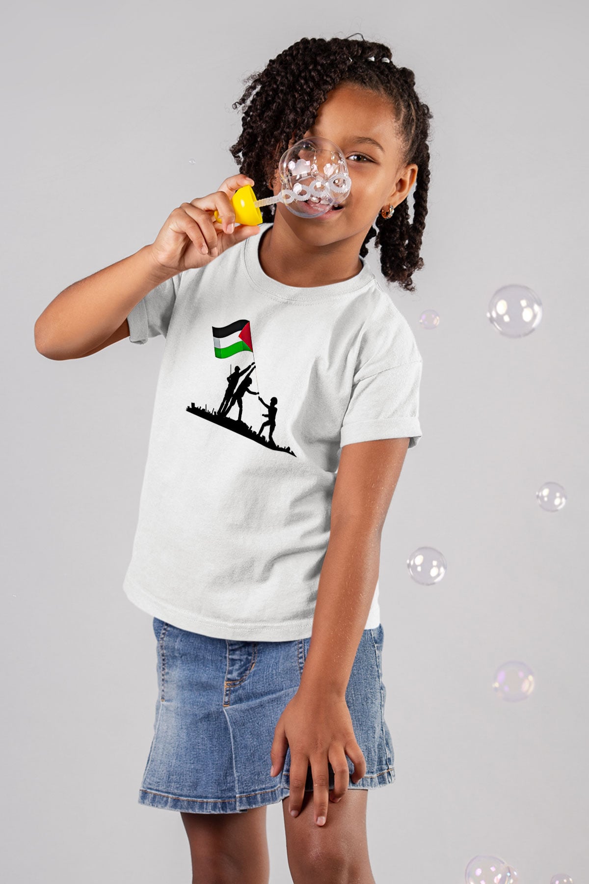 Filistin Baskılı Beyaz Unisex Beyaz Çocuk Tişört - Tshirt