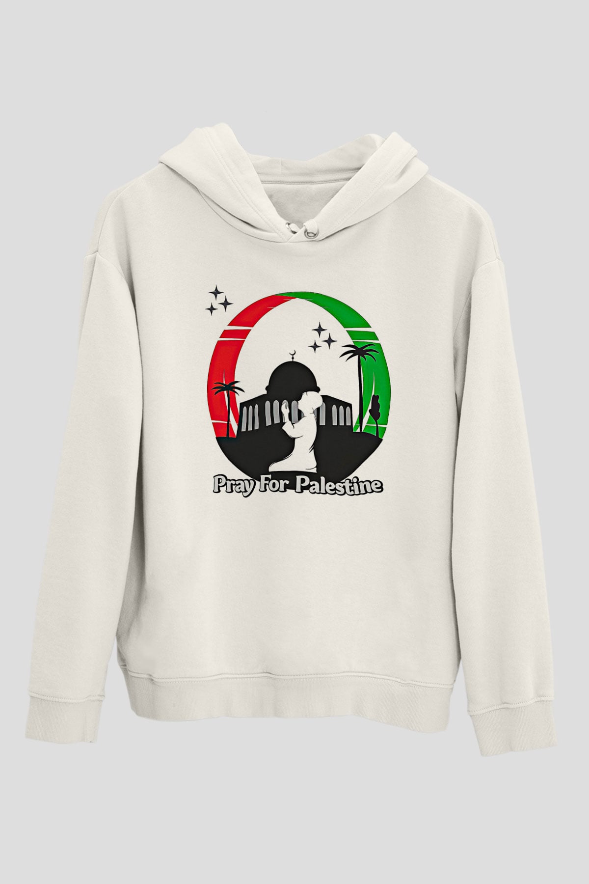 Filistin Baskılı Beyaz Unisex Kapüşonlu Sweatshirt