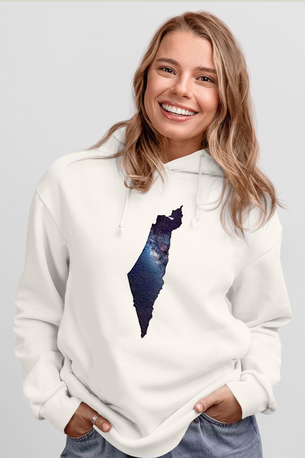 Filistin Baskılı Beyaz Unisex Kapüşonlu Sweatshirt