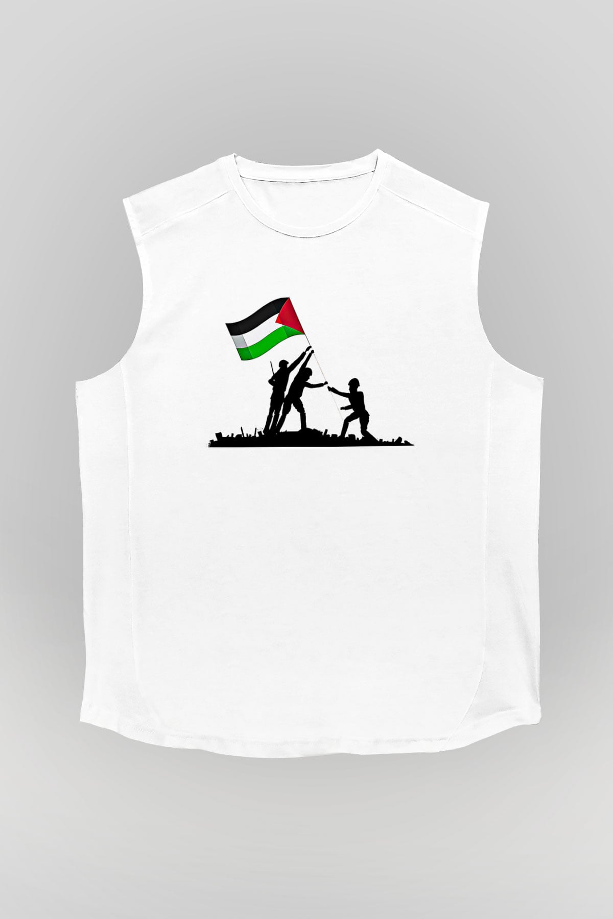 Filistin Baskılı Beyaz Unisex Kolsuz Tişört - Tshirt