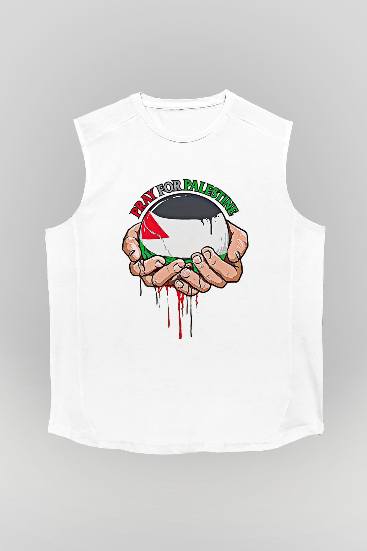 Filistin Baskılı Beyaz Unisex Kolsuz Tişört - Tshirt