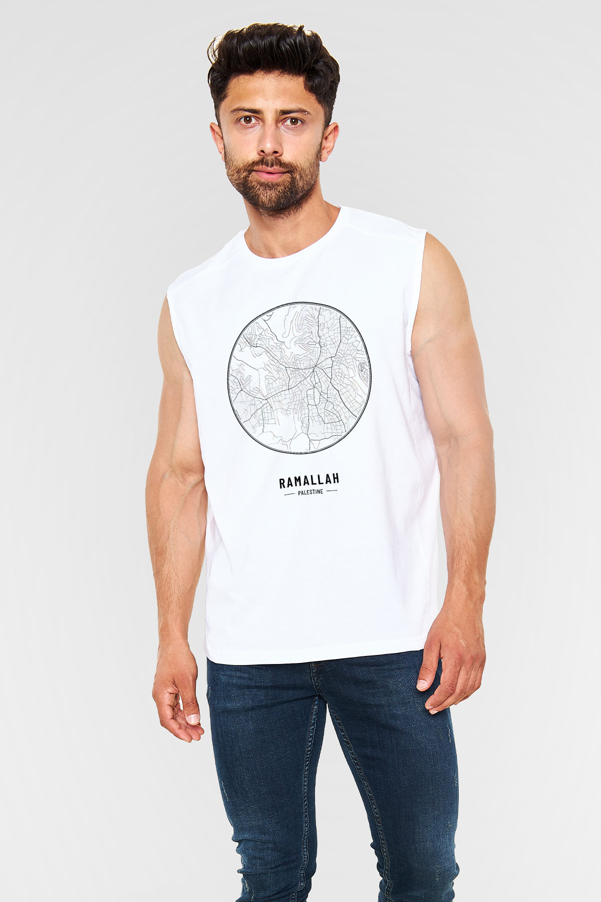 Filistin Baskılı Beyaz Unisex Kolsuz Tişört - Tshirt