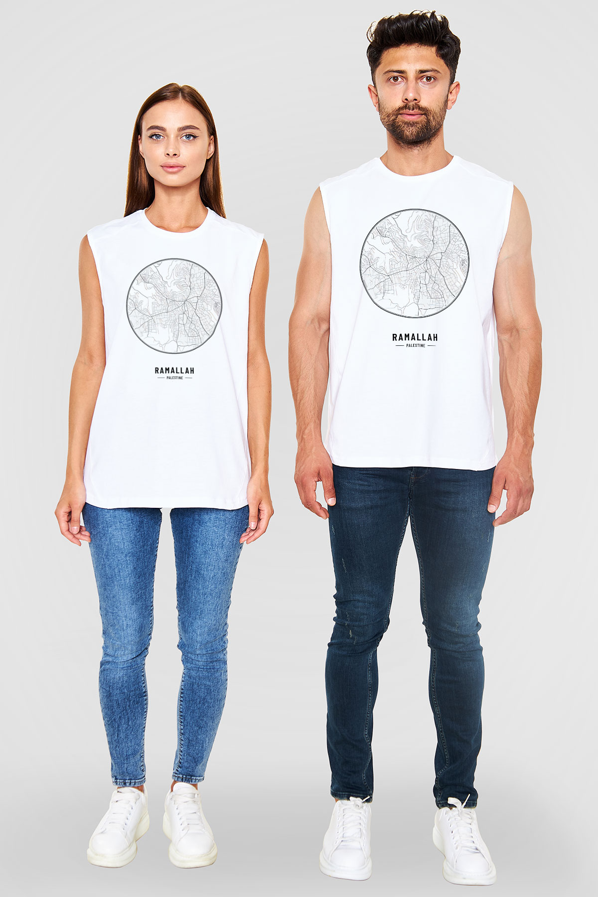 Filistin Baskılı Beyaz Unisex Kolsuz Tişört - Tshirt