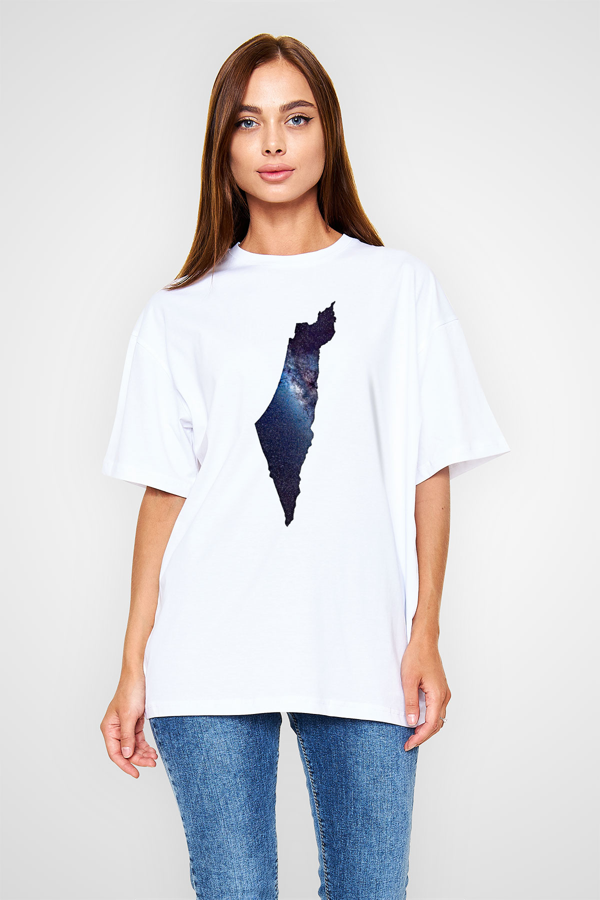 Filistin Baskılı Beyaz Unisex Oversize Tişört - Tshirt