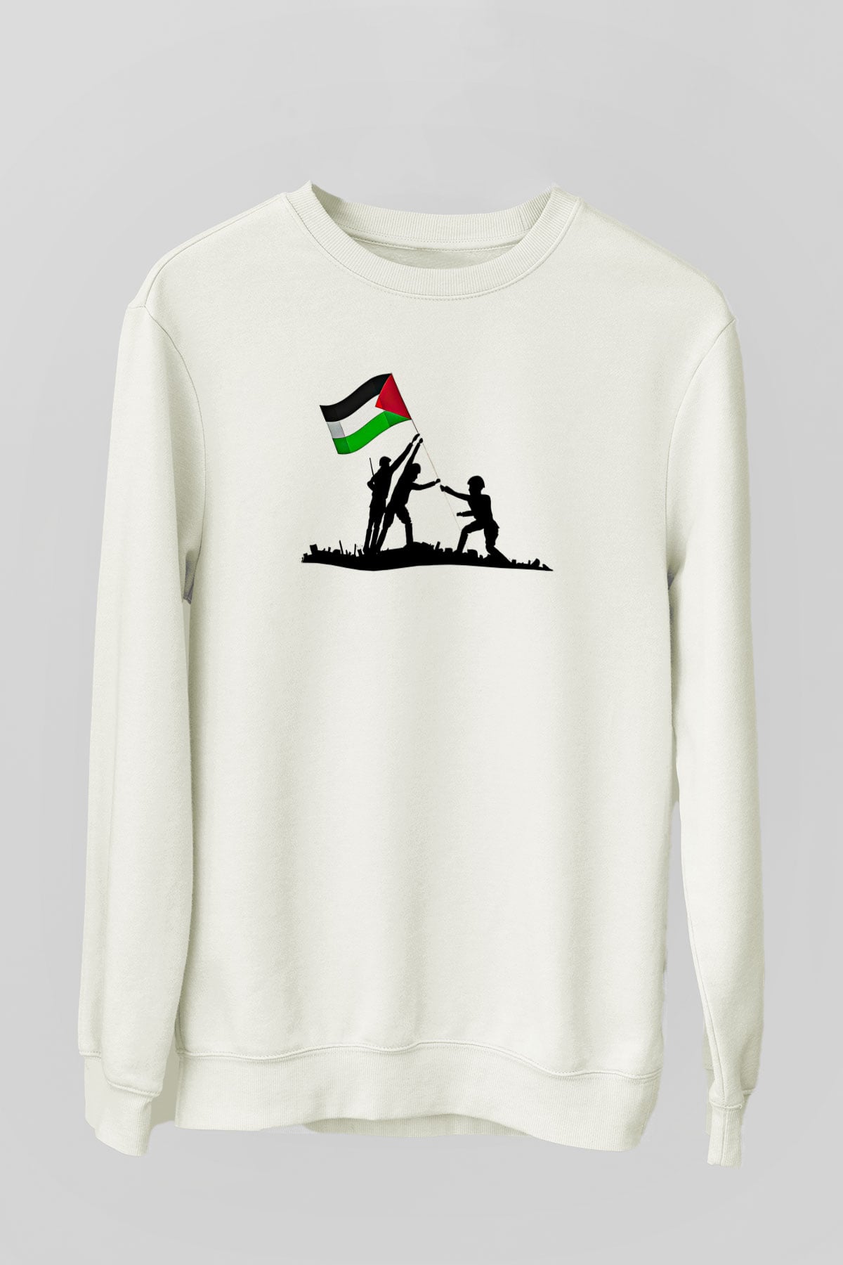 Filistin Baskılı Beyaz Unisex Sweatshirt